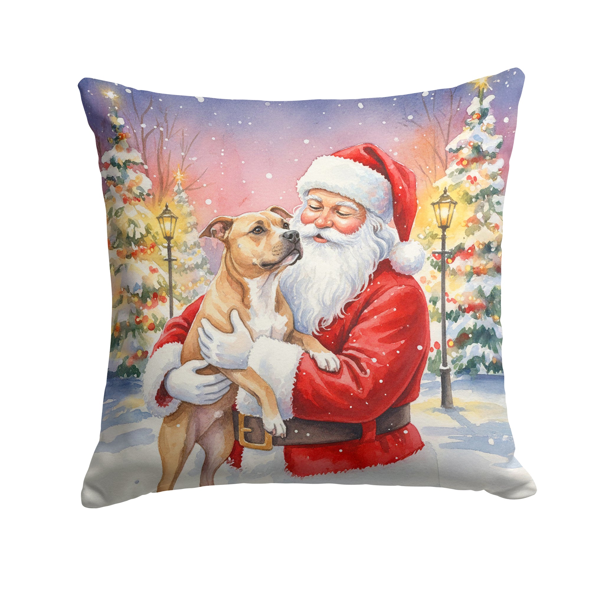 Caroline's Treasures Pit Bull Terrier with Santa Claus Throw Pillow