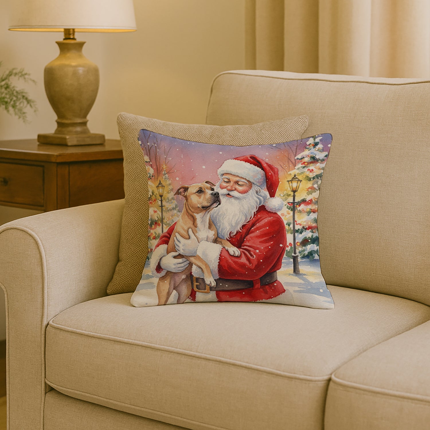 Caroline's Treasures Pit Bull Terrier with Santa Claus Throw Pillow