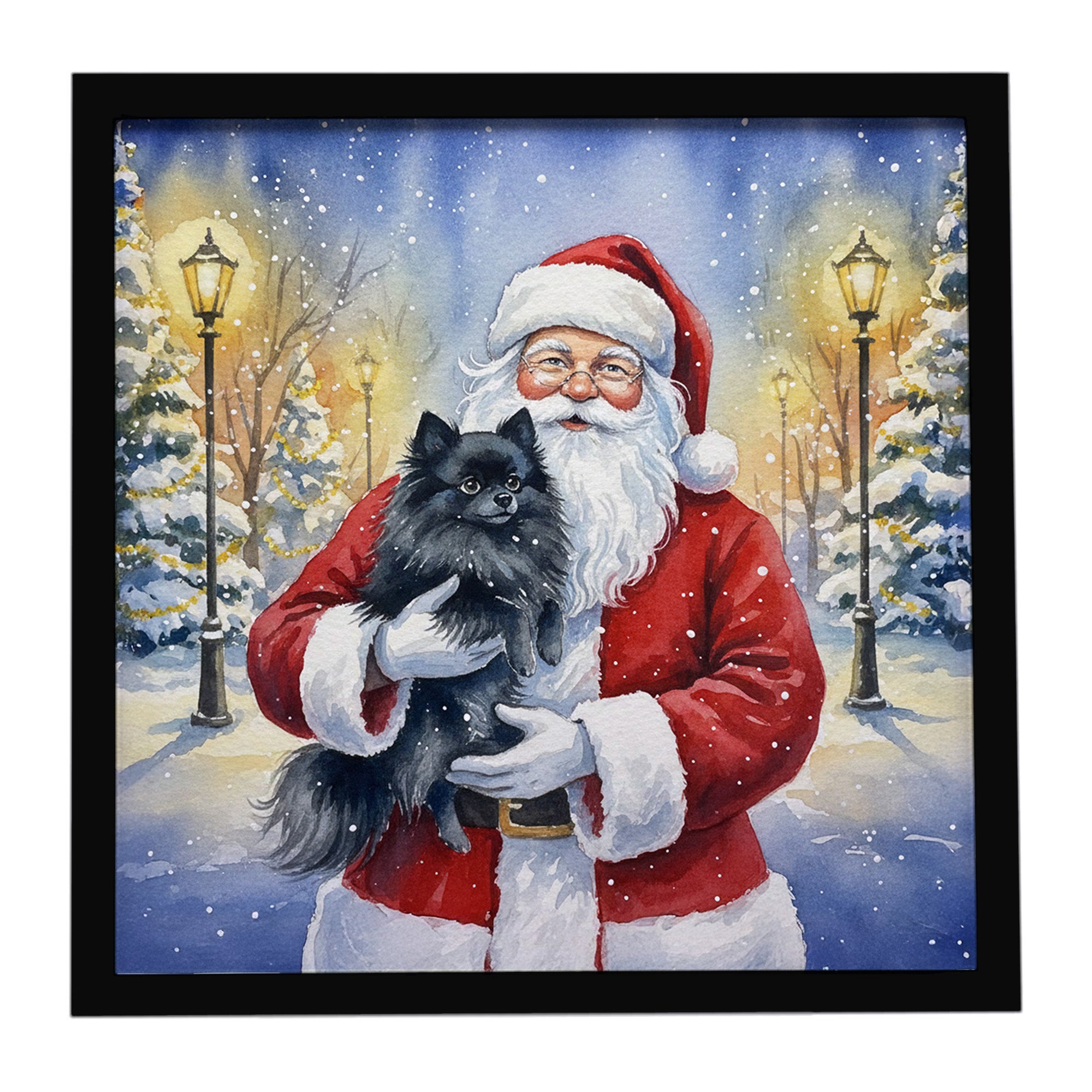 Caroline's Treasures Black Pomeranian with Santa Claus Framed Metal Print