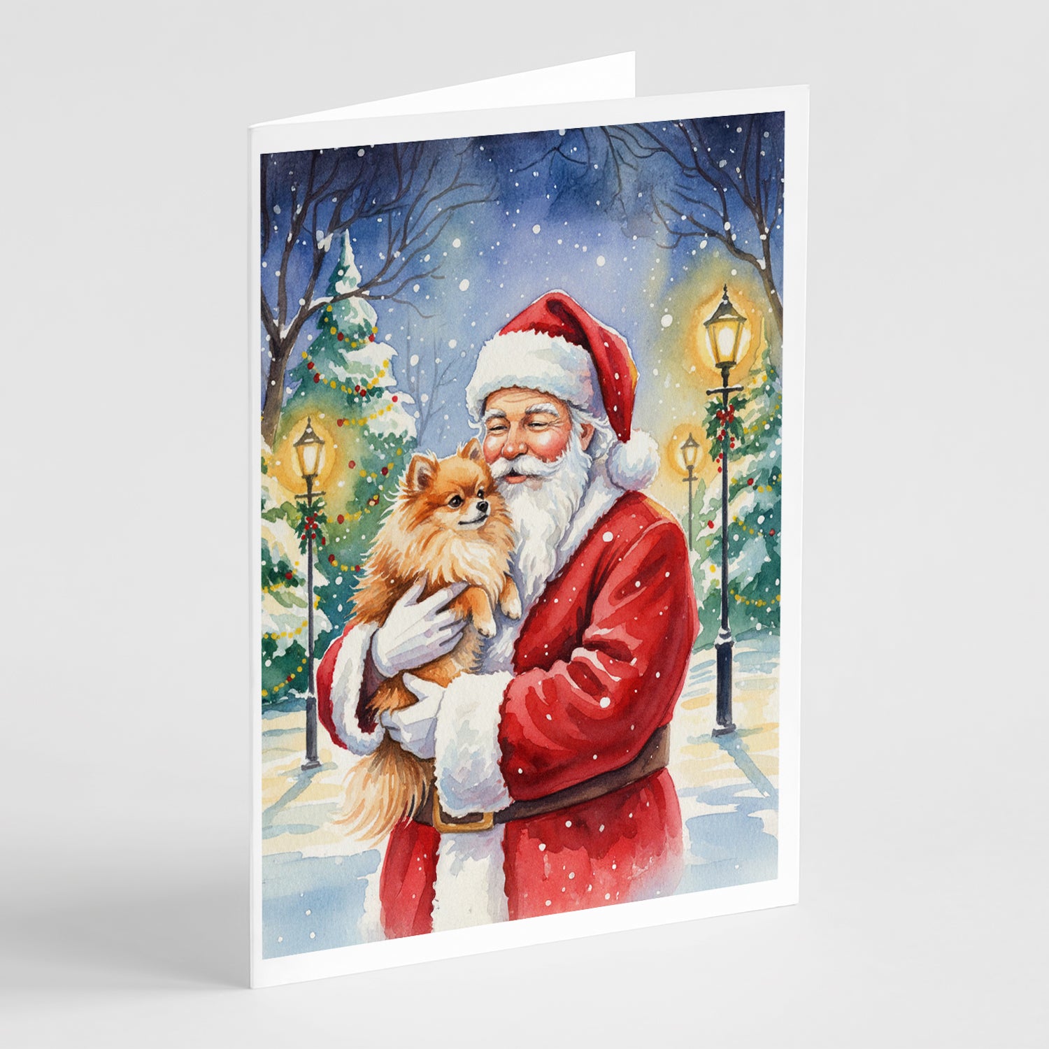 Caroline's Treasures Pomeranian with Santa Claus Greeting Cards Pack of 8