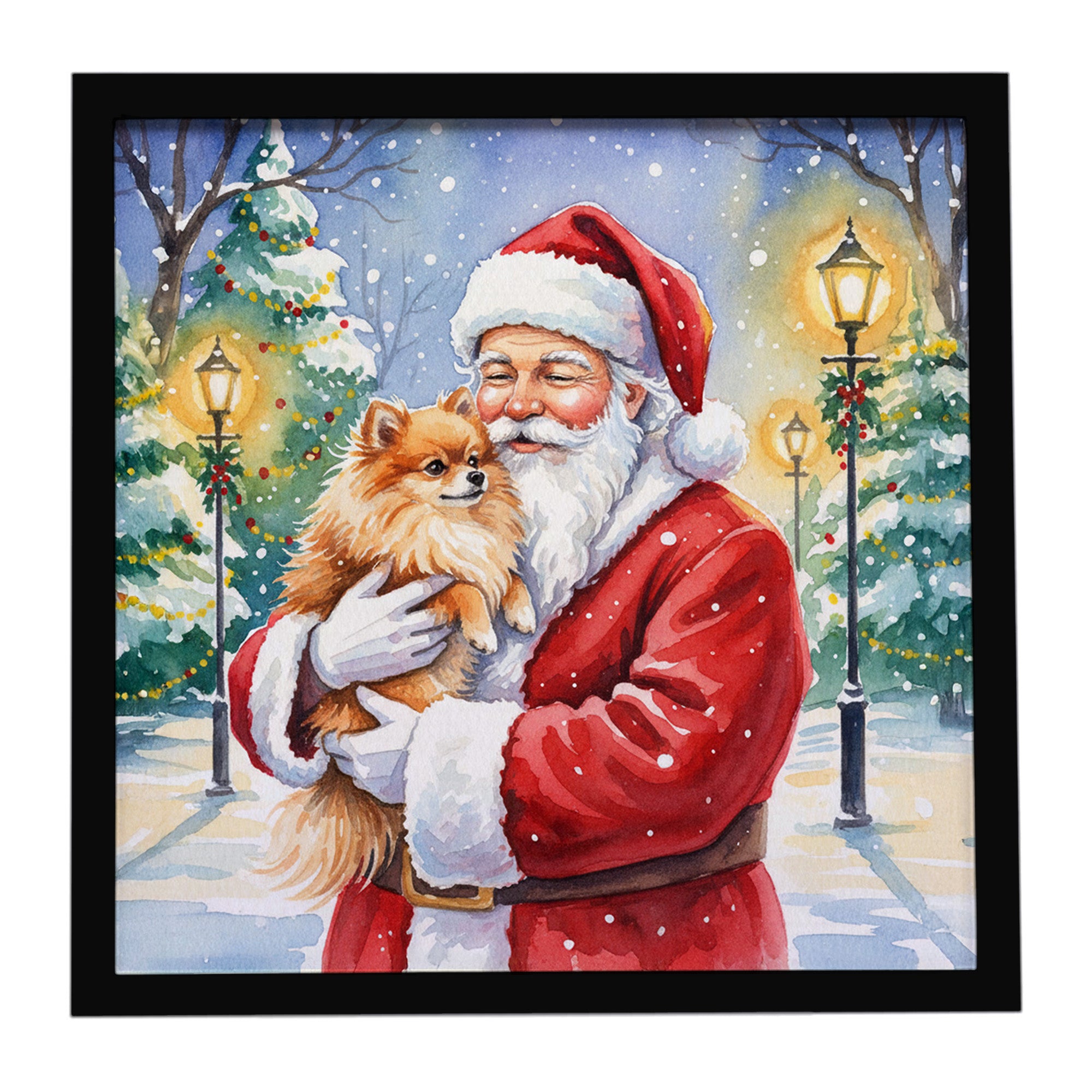 Caroline's Treasures Pomeranian with Santa Claus Framed Metal Print