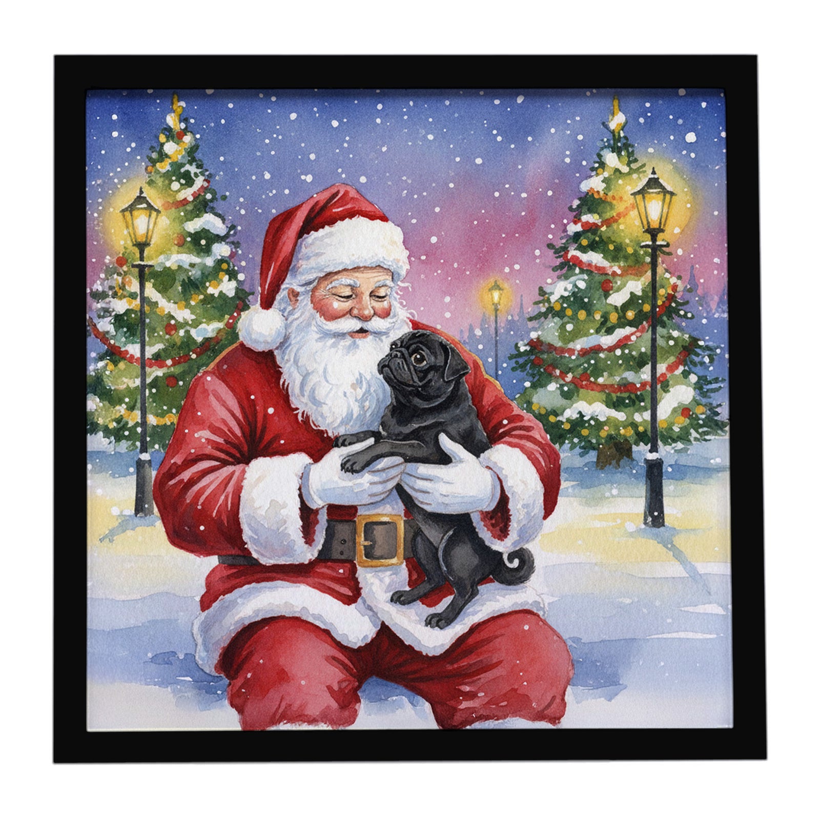 Caroline's Treasures Black Pug with Santa Claus Framed Metal Print