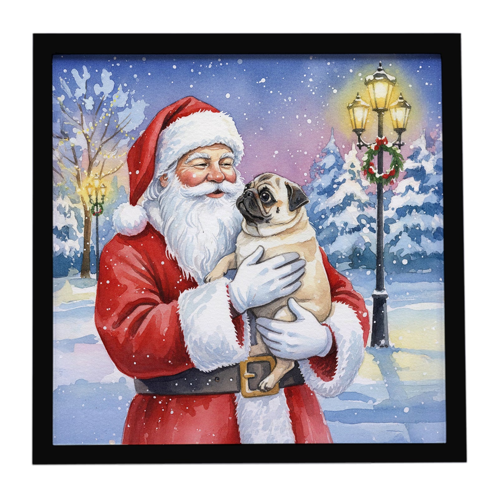 Caroline's Treasures Pug with Santa Claus Framed Metal Print