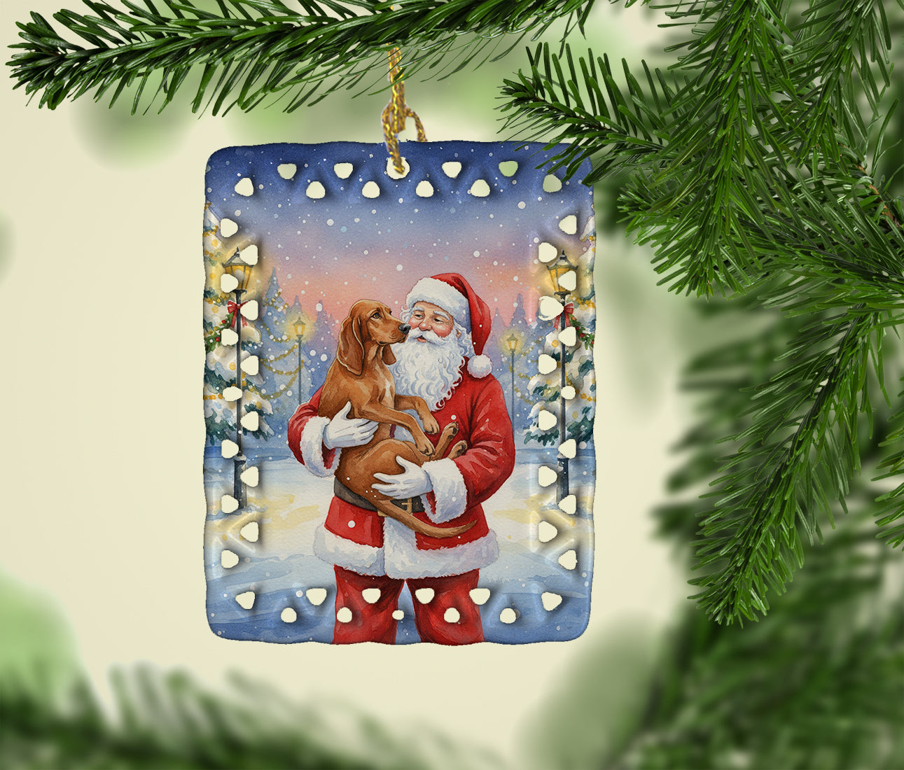 Caroline's Treasures Redbone Coonhound with Santa Claus Porcelain Ornament
