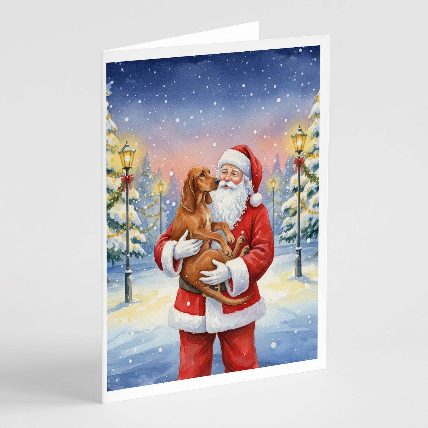 Caroline's Treasures Redbone Coonhound with Santa Claus Greeting Cards Pack of 8