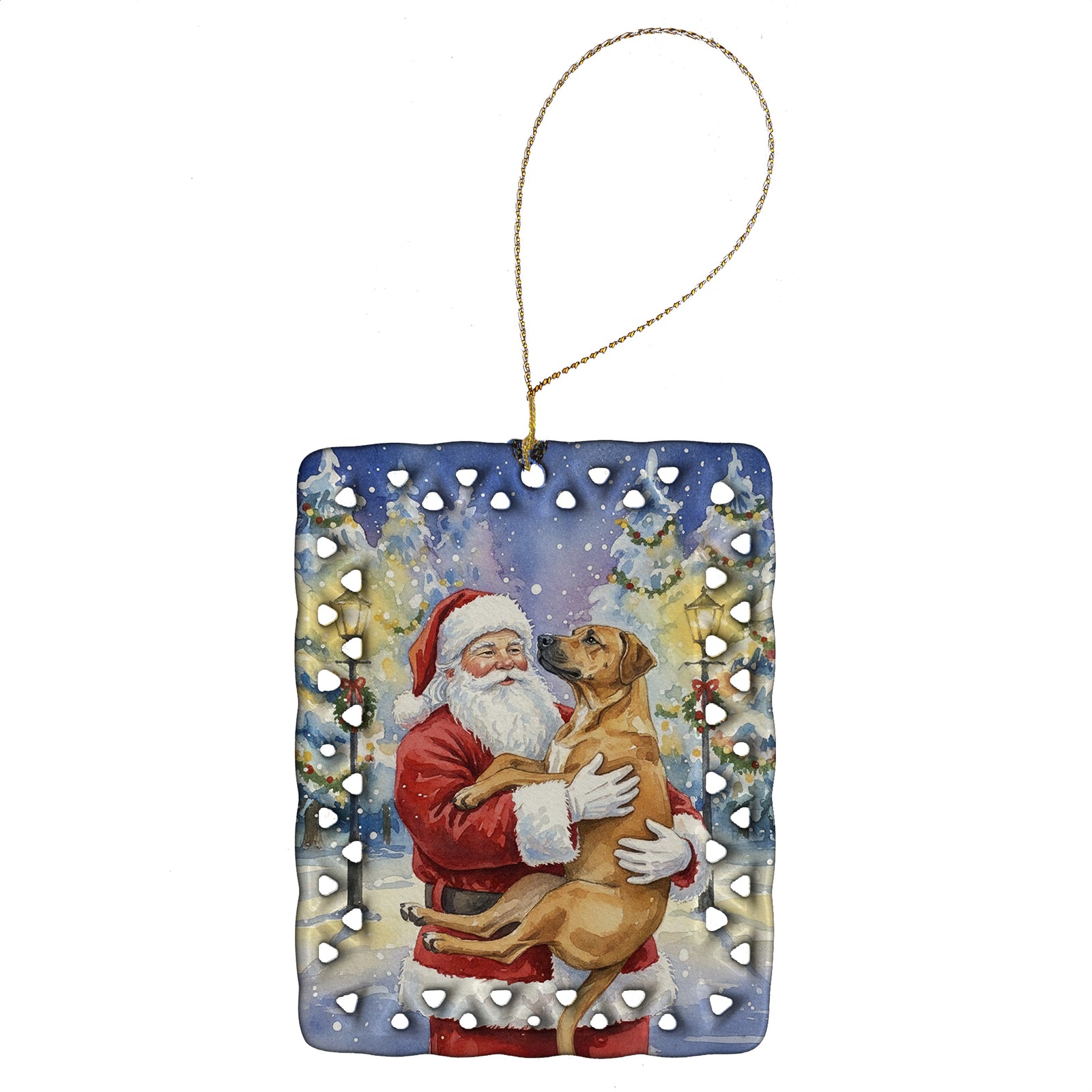 Caroline's Treasures Rhodesian Ridgeback with Santa Claus Porcelain Ornament