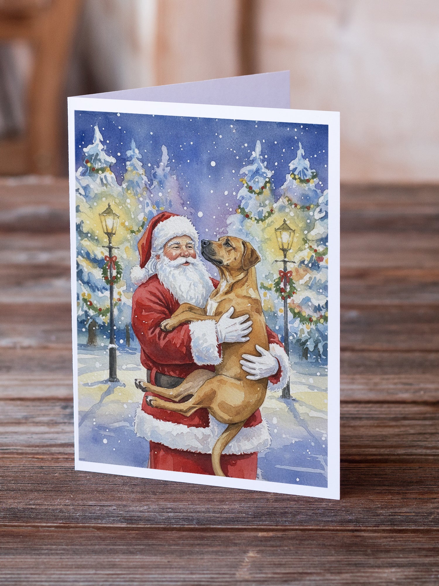Caroline's Treasures Rhodesian Ridgeback with Santa Claus Greeting Cards Pack of 8