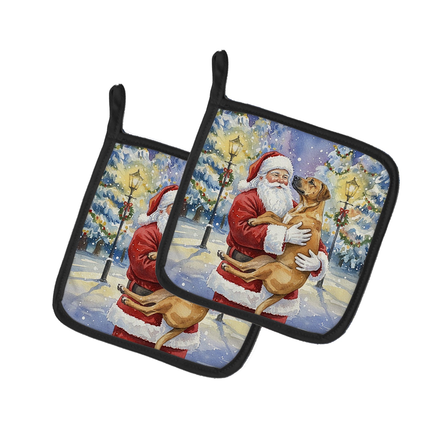 Caroline's Treasures Rhodesian Ridgeback with Santa Claus Pair of Pot Holders