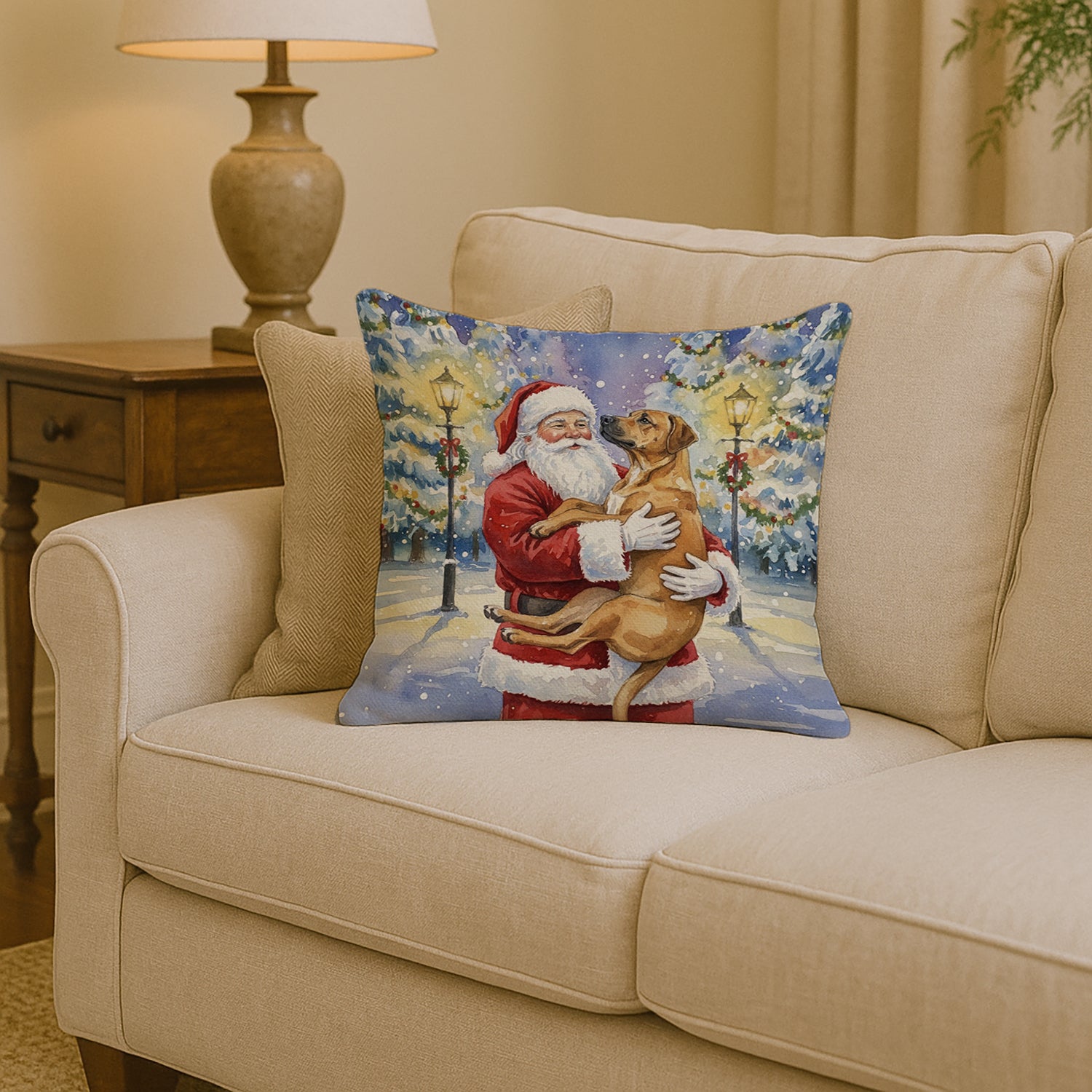 Caroline's Treasures Rhodesian Ridgeback with Santa Claus Throw Pillow