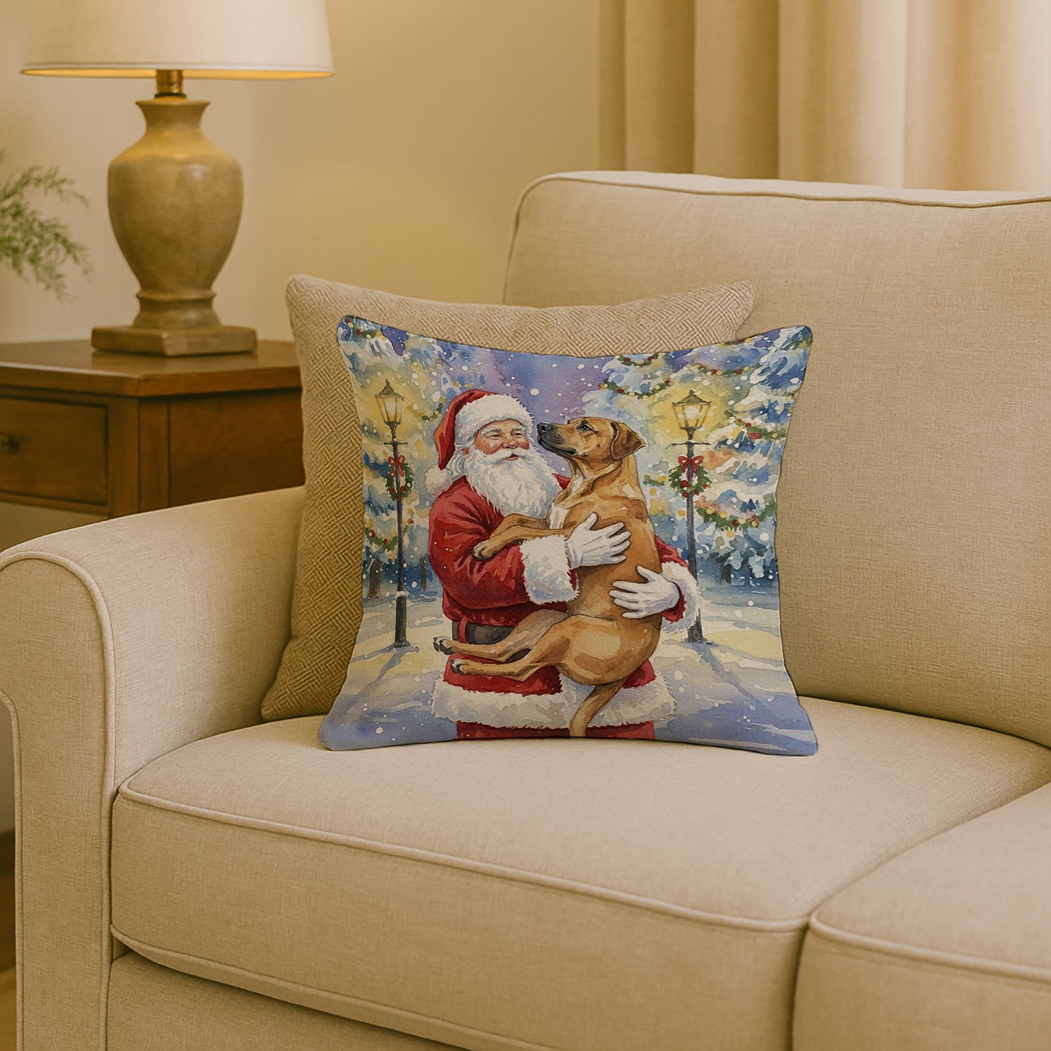 Caroline's Treasures Rhodesian Ridgeback with Santa Claus Throw Pillow