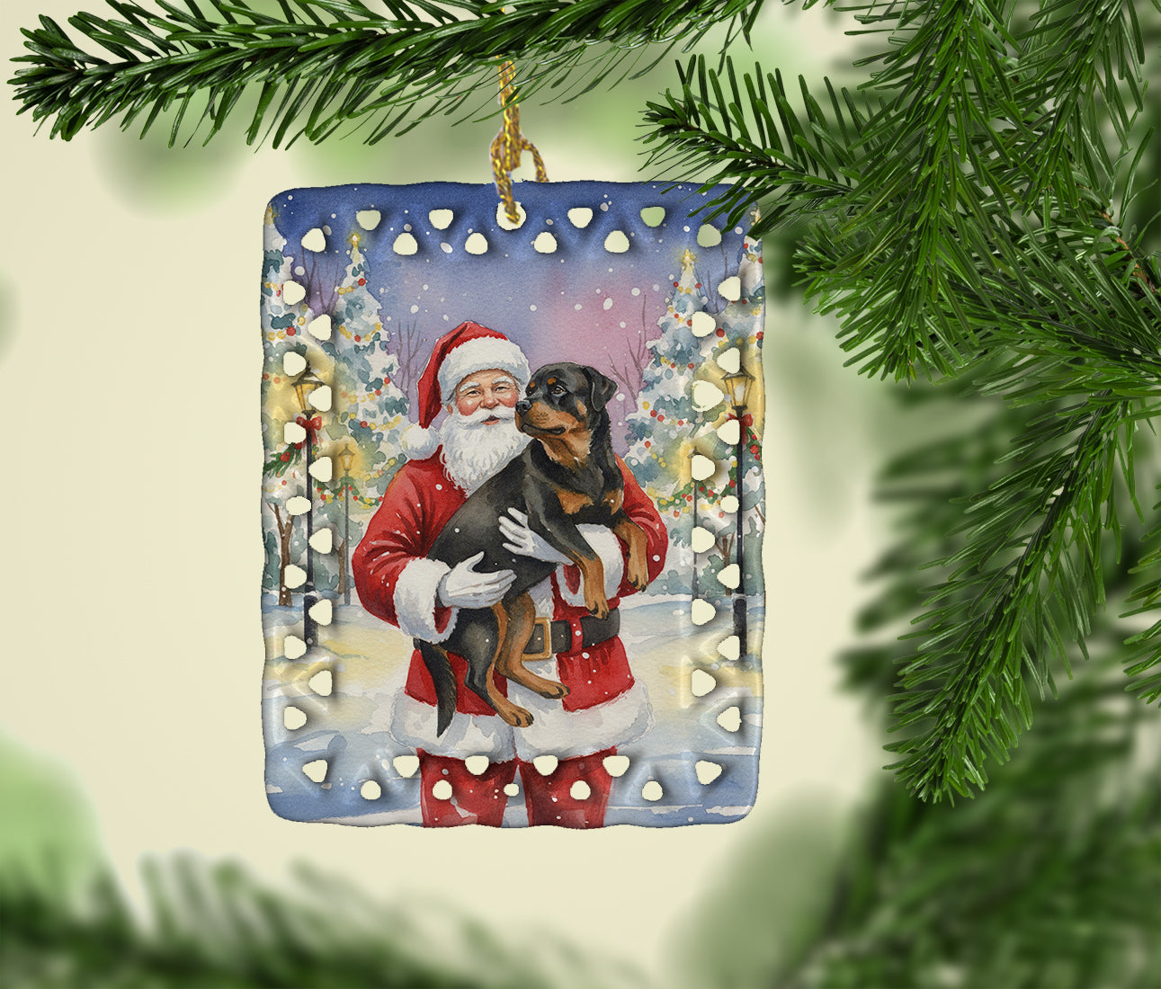 Caroline's Treasures Rottweiler with Santa Claus Porcelain Ornament