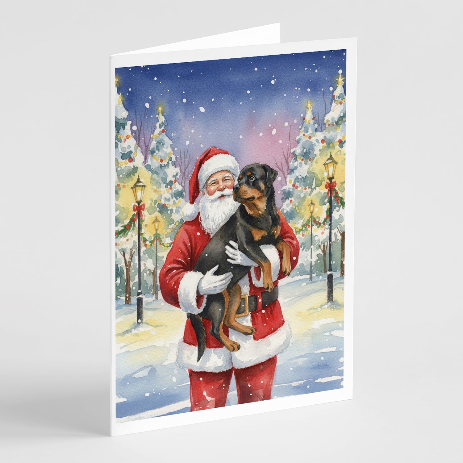 Caroline's Treasures Rottweiler with Santa Claus Greeting Cards Pack of 8
