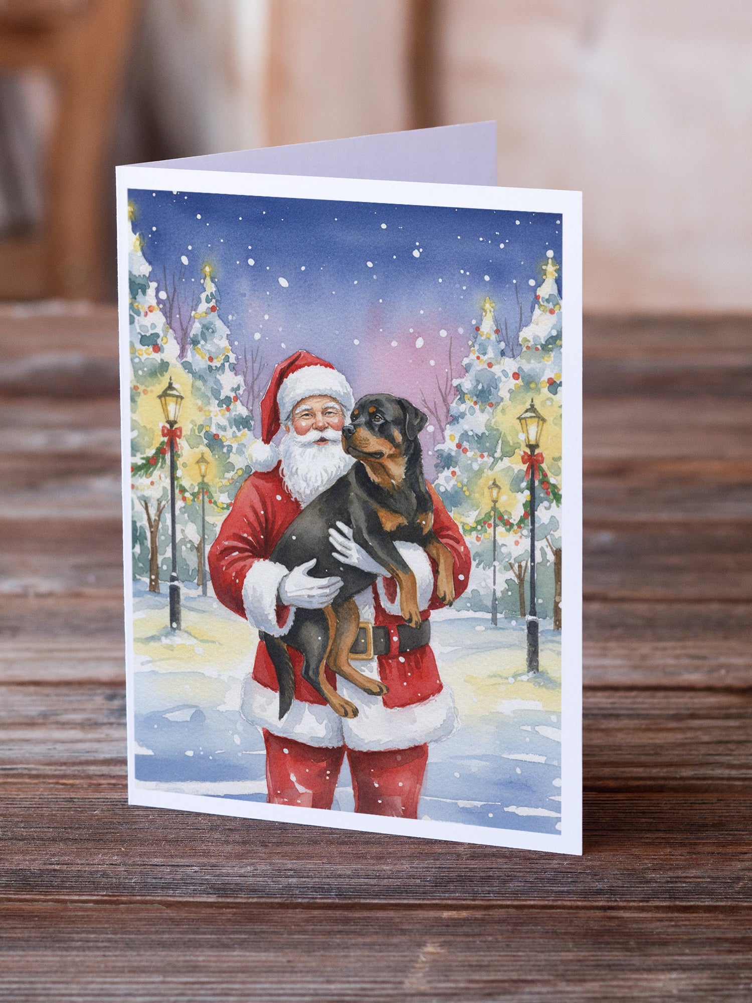 Caroline's Treasures Rottweiler with Santa Claus Greeting Cards Pack of 8