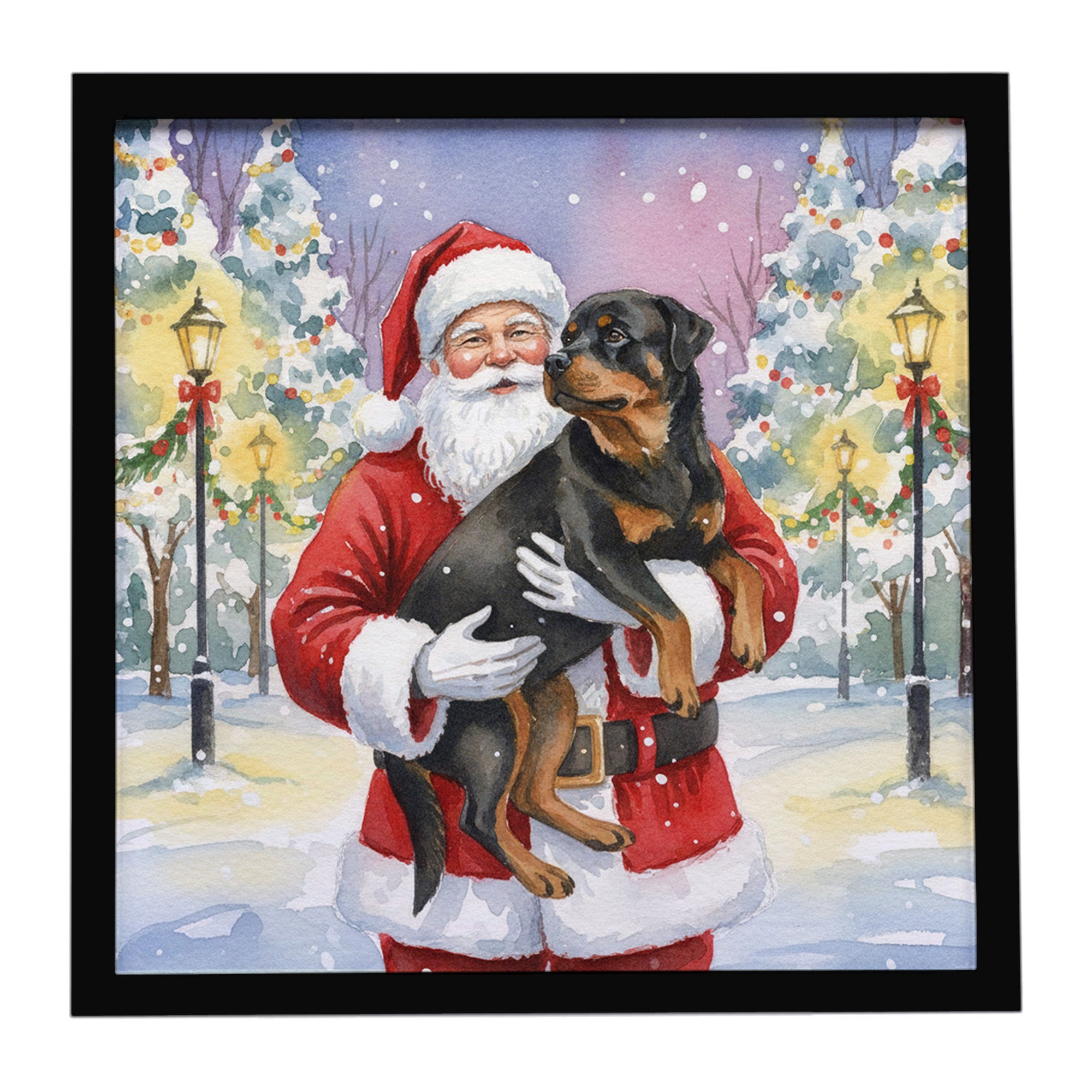 Caroline's Treasures Rottweiler with Santa Claus Framed Metal Print