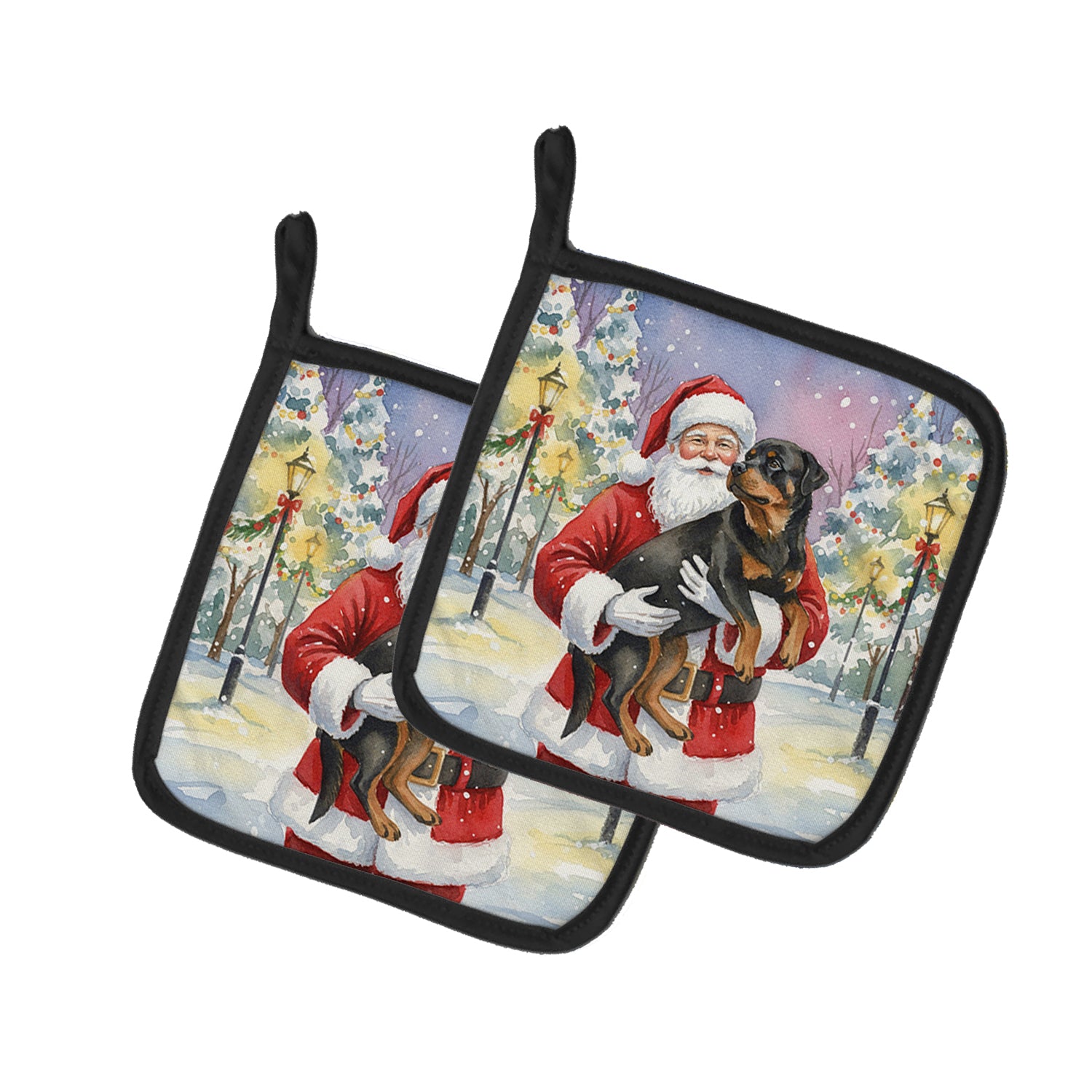 Caroline's Treasures Rottweiler with Santa Claus Pair of Pot Holders