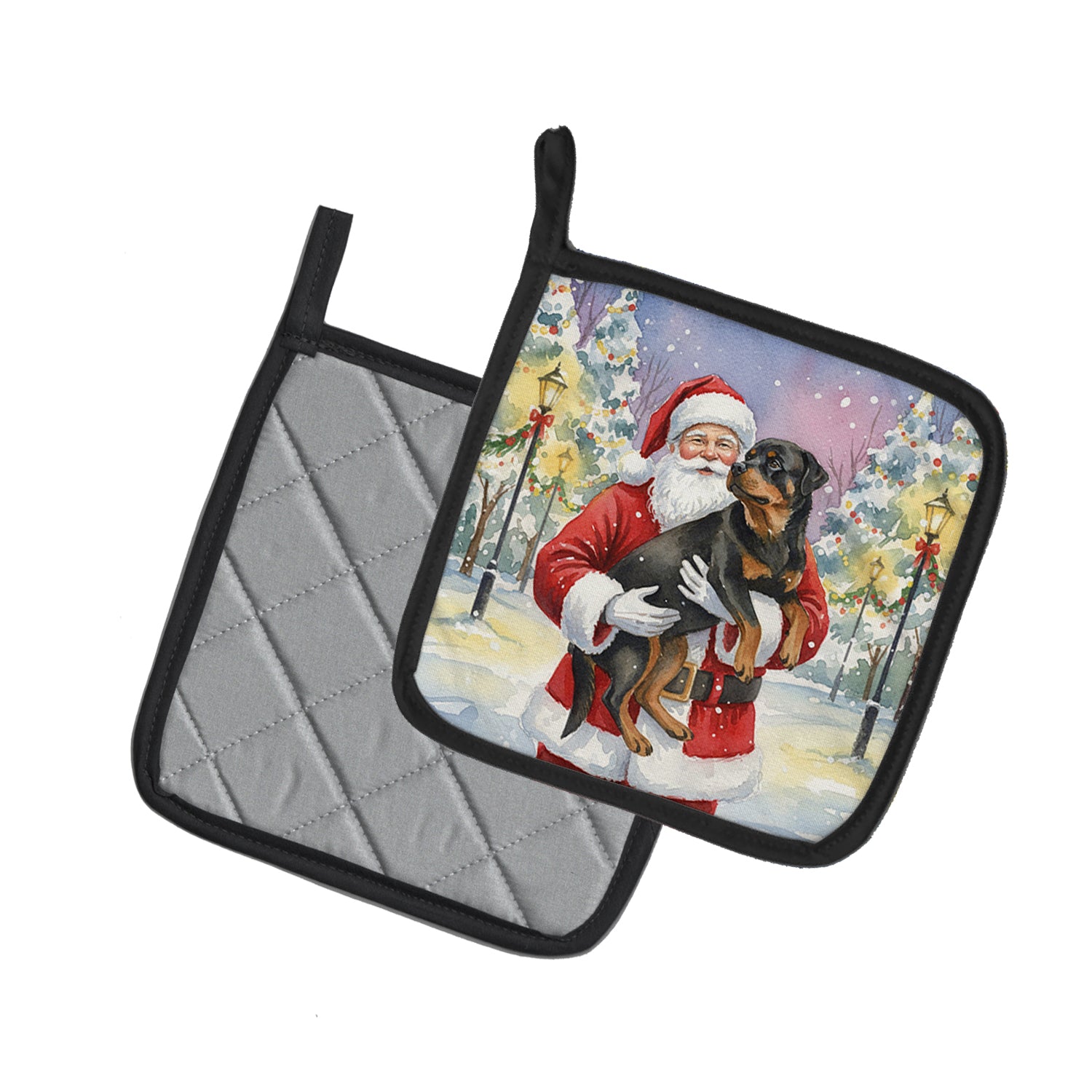 Caroline's Treasures Rottweiler with Santa Claus Pair of Pot Holders