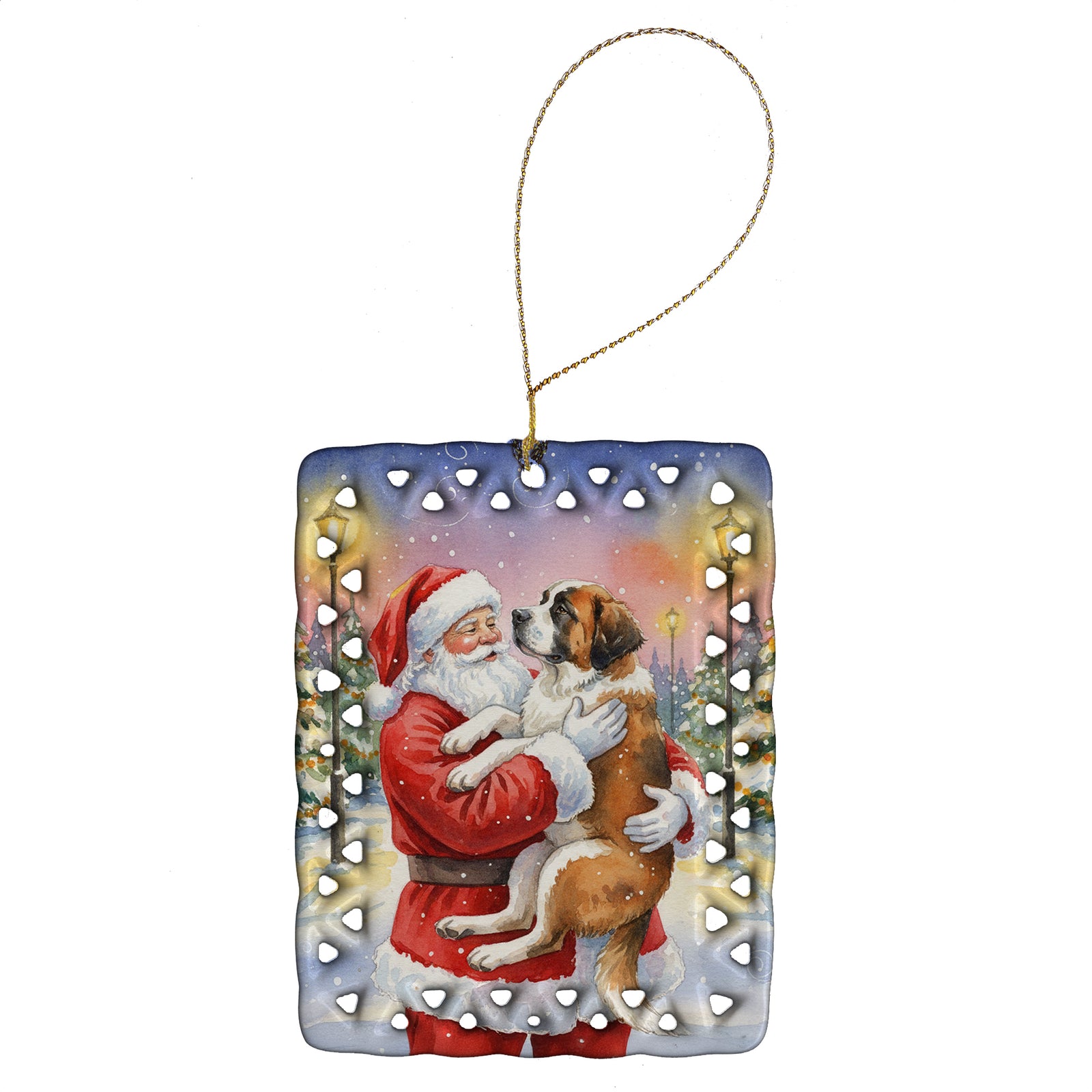 Caroline's Treasures Saint Bernard with Santa Claus Porcelain Ornament
