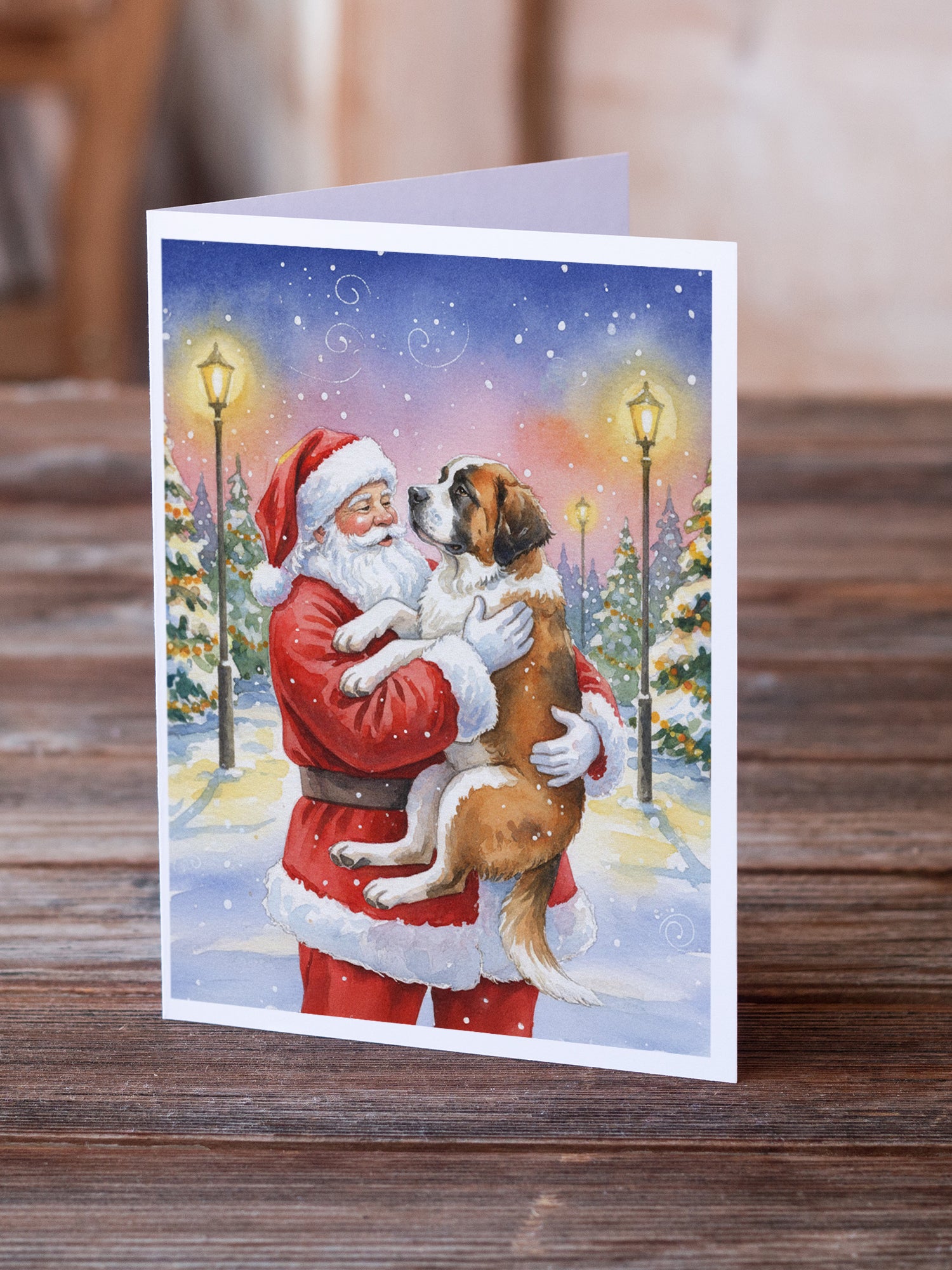 Caroline's Treasures Saint Bernard with Santa Claus Greeting Cards Pack of 8