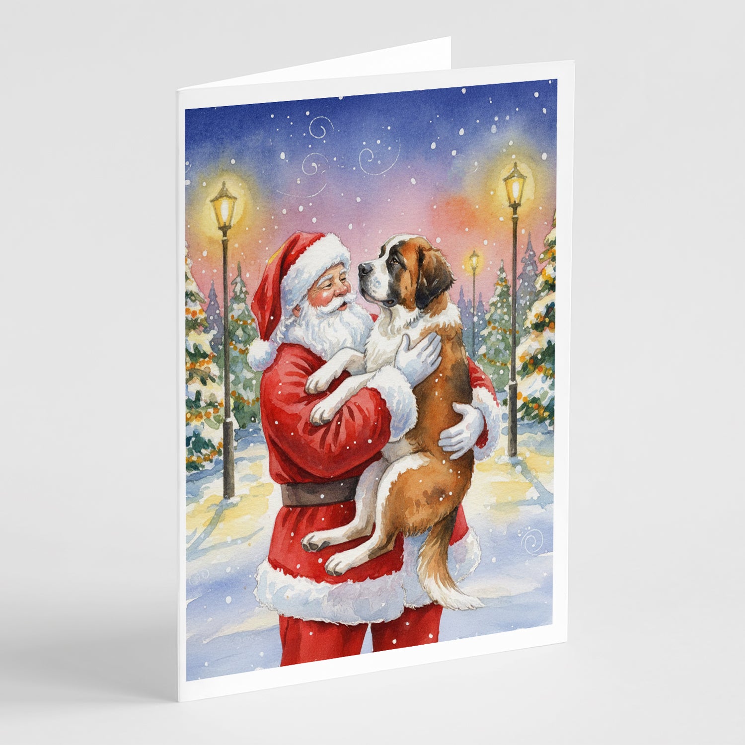 Caroline's Treasures Saint Bernard with Santa Claus Greeting Cards Pack of 8