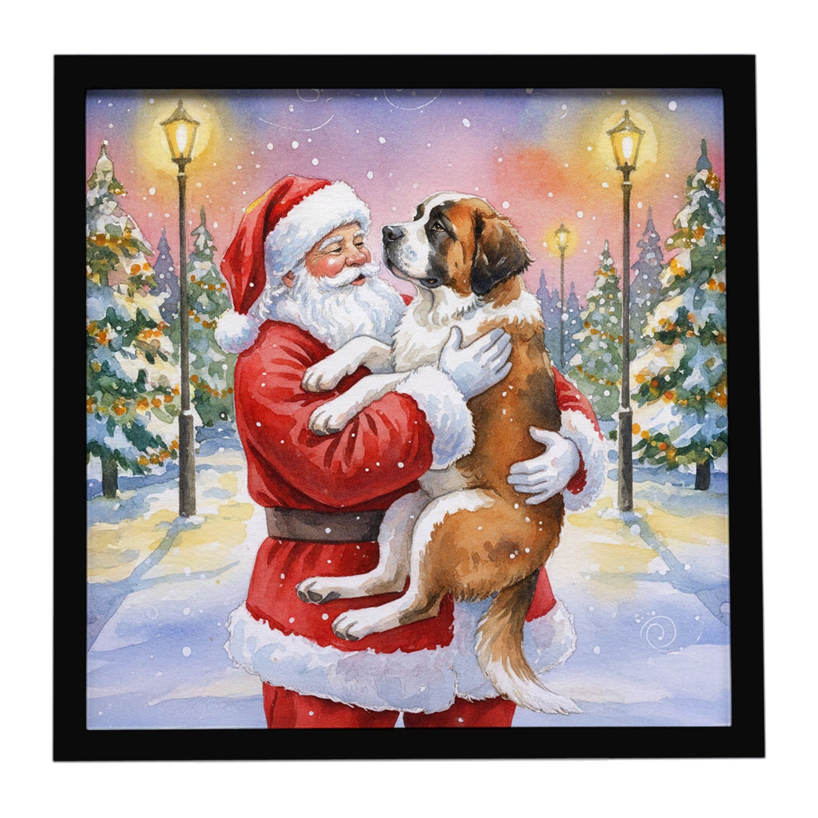 Caroline's Treasures Saint Bernard with Santa Claus Framed Metal Print
