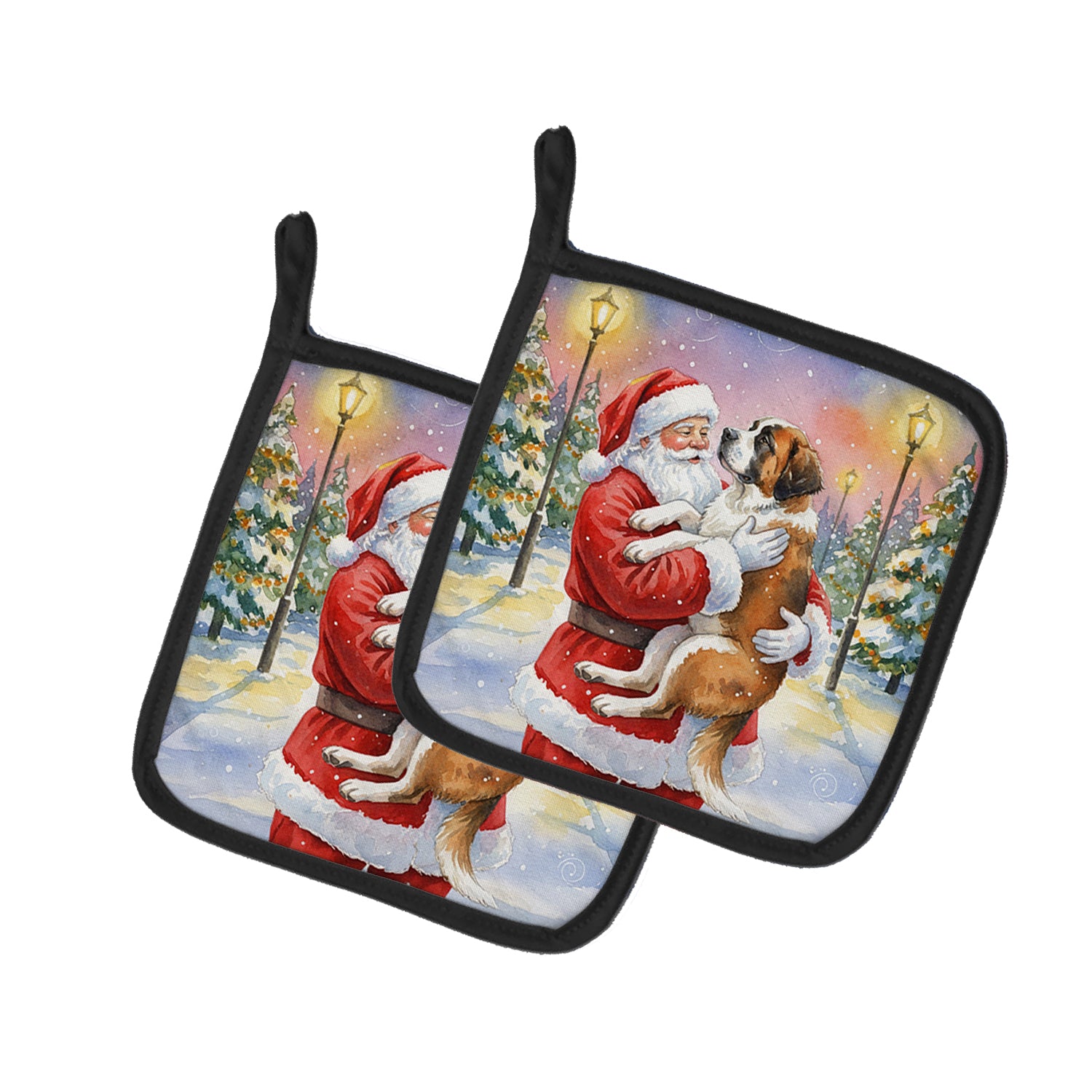 Caroline's Treasures Saint Bernard with Santa Claus Pair of Pot Holders