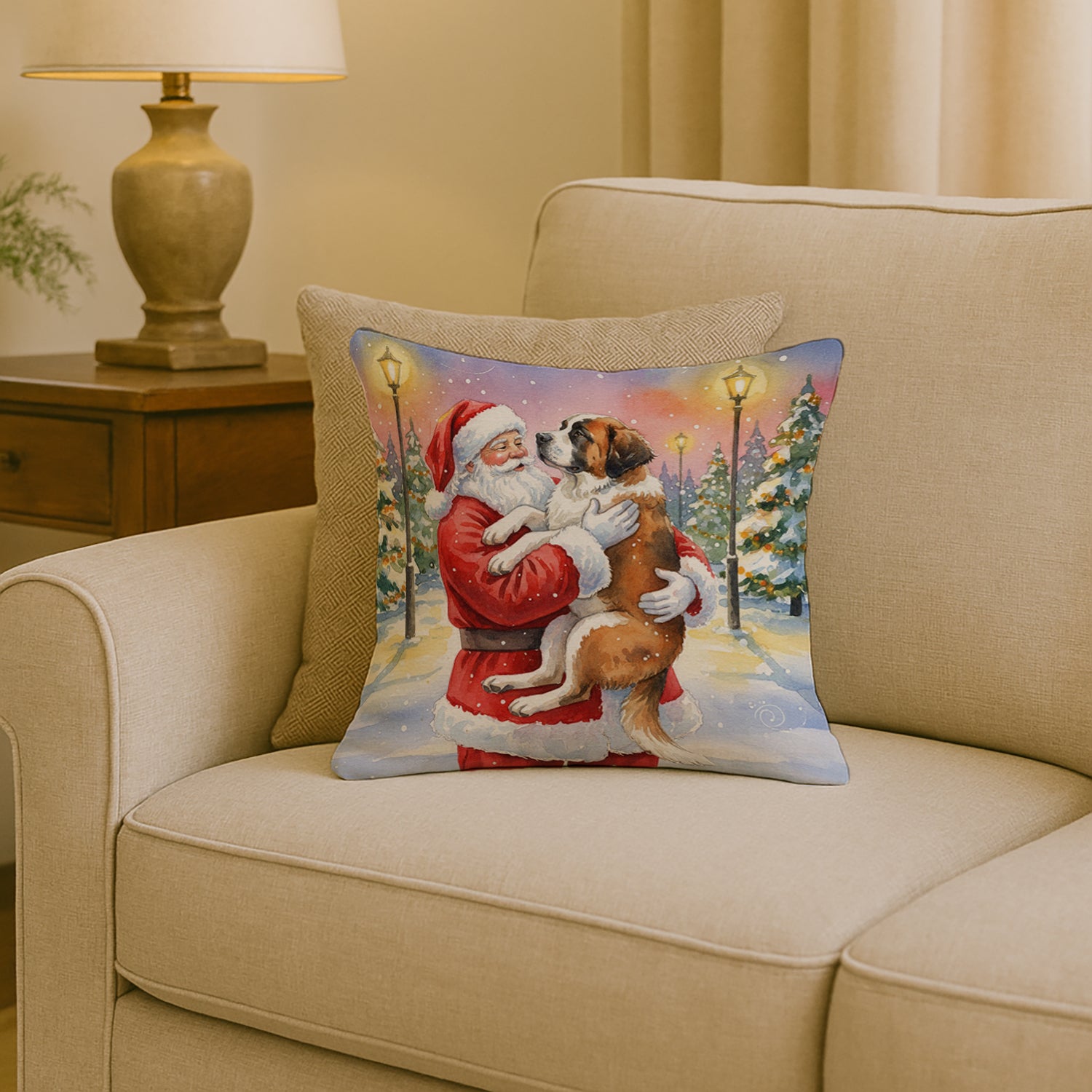 Caroline's Treasures Saint Bernard with Santa Claus Throw Pillow