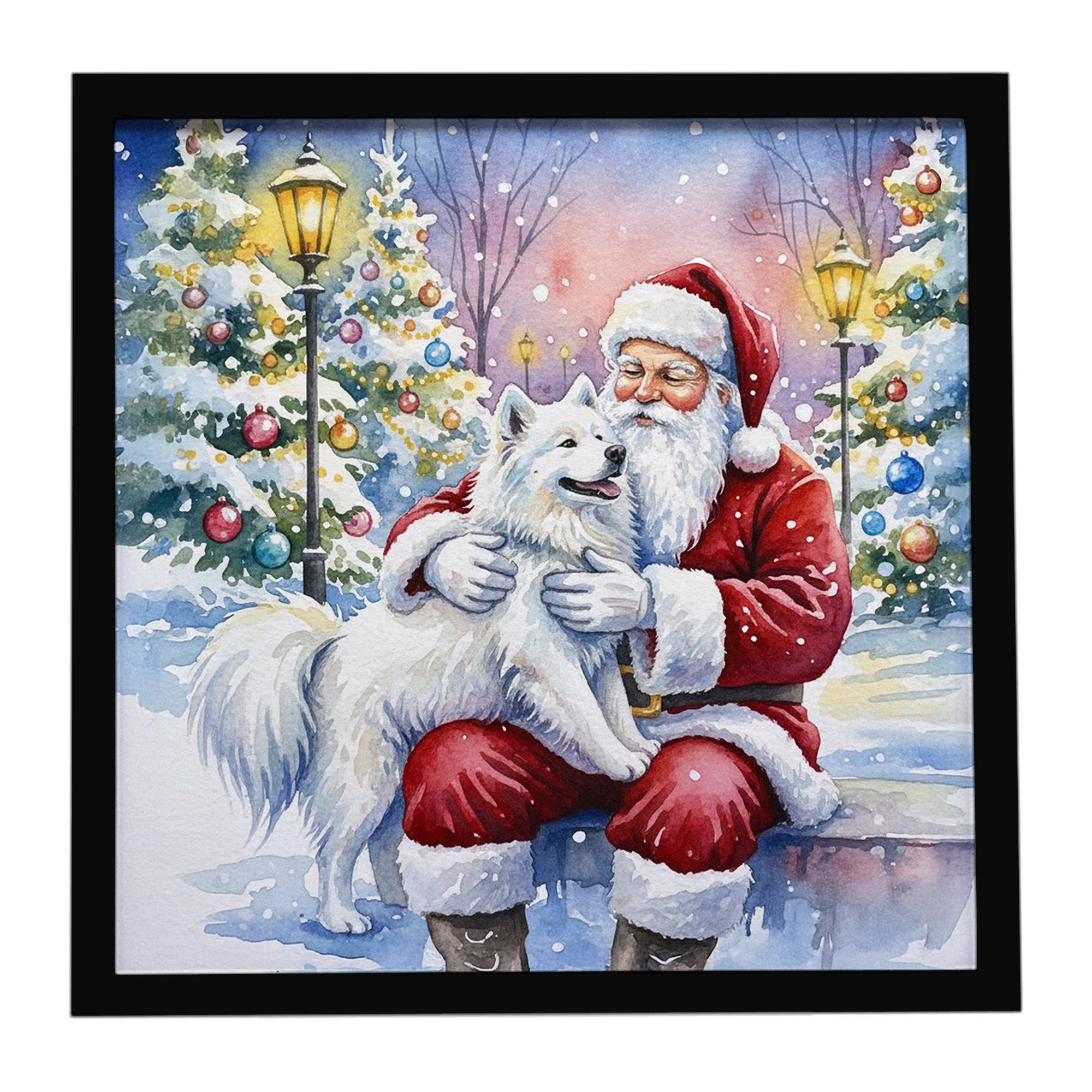 Caroline's Treasures Samoyed with Santa Claus Framed Metal Print