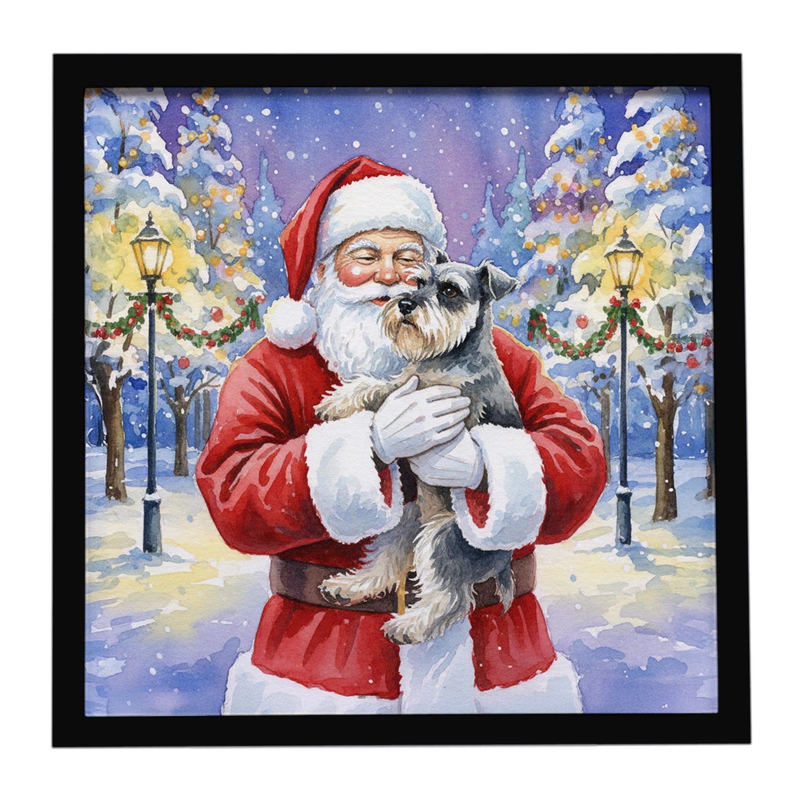 Caroline's Treasures Schnauzer with Santa Claus Framed Metal Print