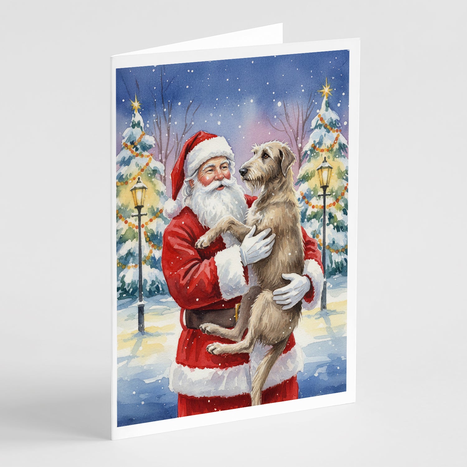 Caroline's Treasures Scottish Deerhound with Santa Claus Greeting Cards Pack of 8