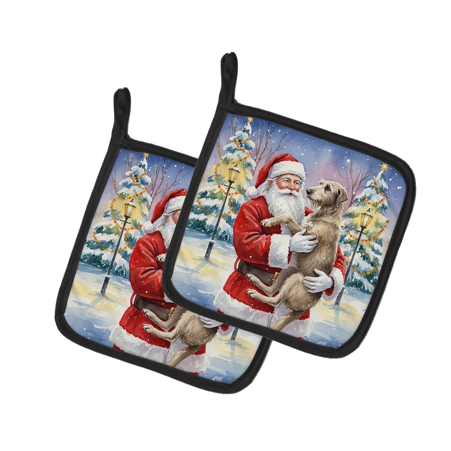 Caroline's Treasures Scottish Deerhound with Santa Claus Pair of Pot Holders