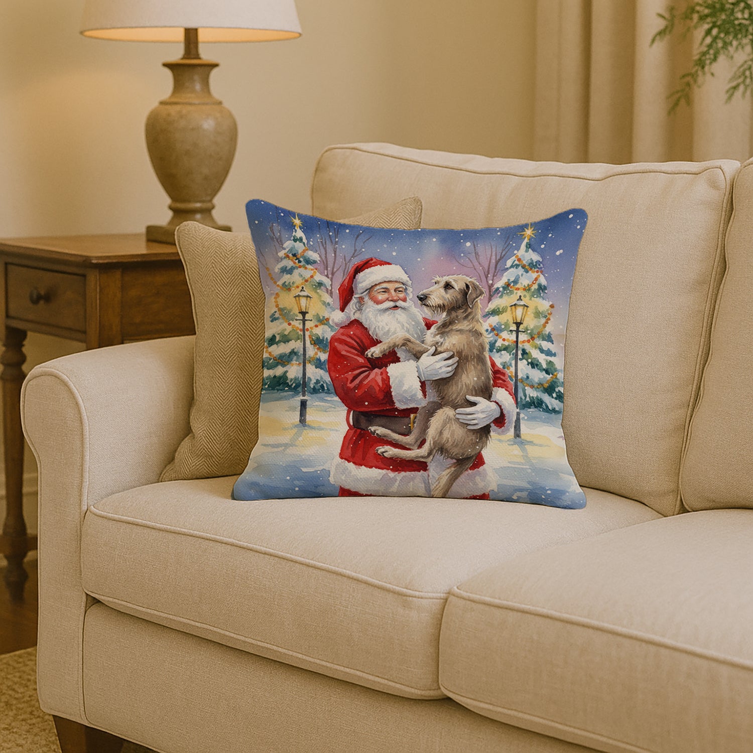 Caroline's Treasures Scottish Deerhound with Santa Claus Throw Pillow