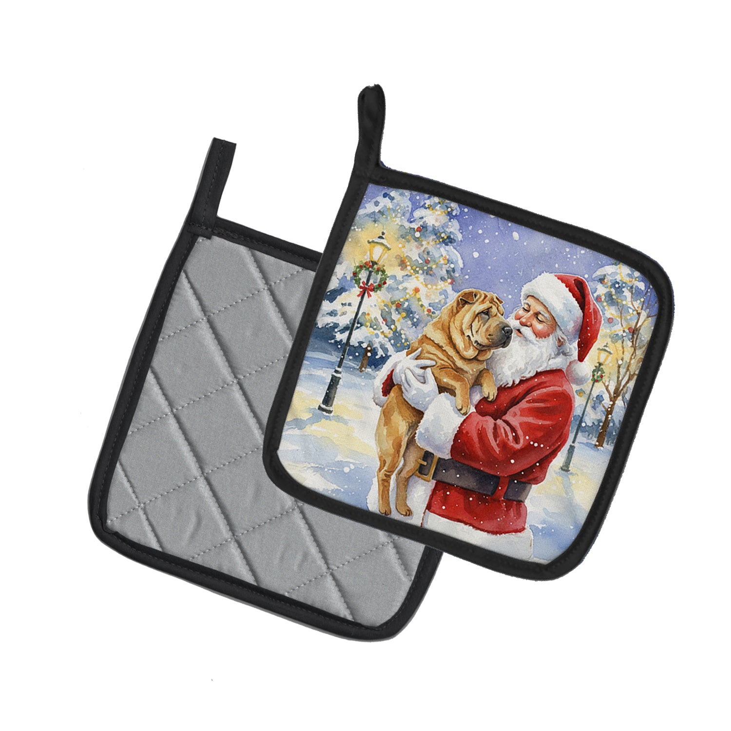 Caroline's Treasures Shar Pei with Santa Claus Pair of Pot Holders