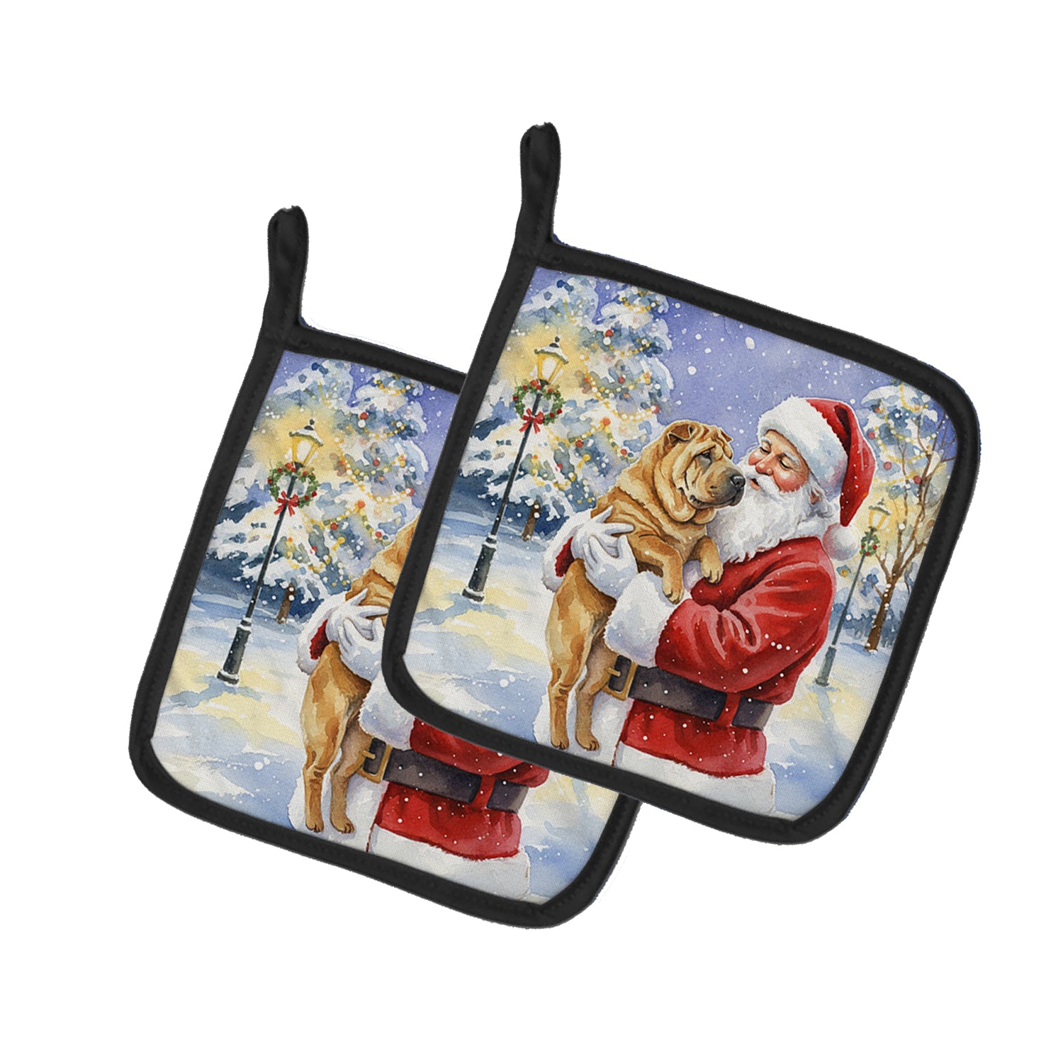 Caroline's Treasures Shar Pei with Santa Claus Pair of Pot Holders