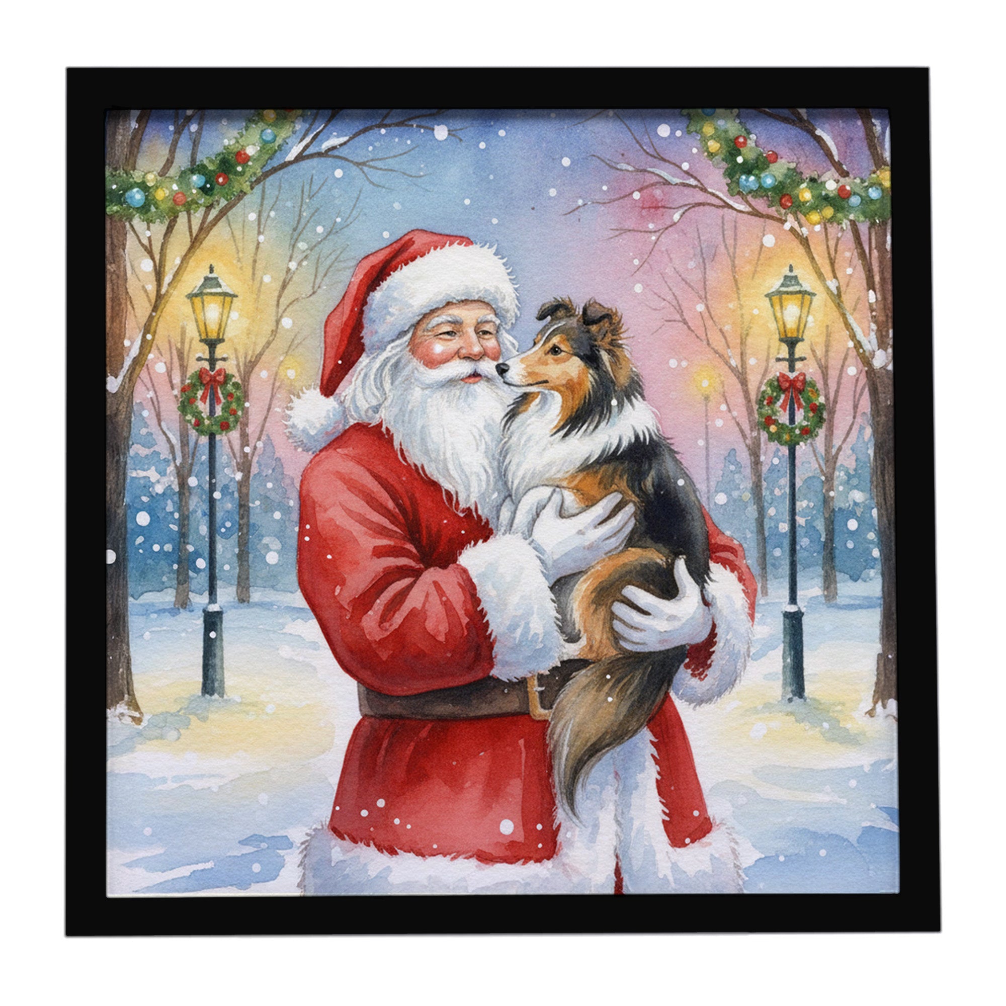 Caroline's Treasures Sheltie with Santa Claus Framed Metal Print