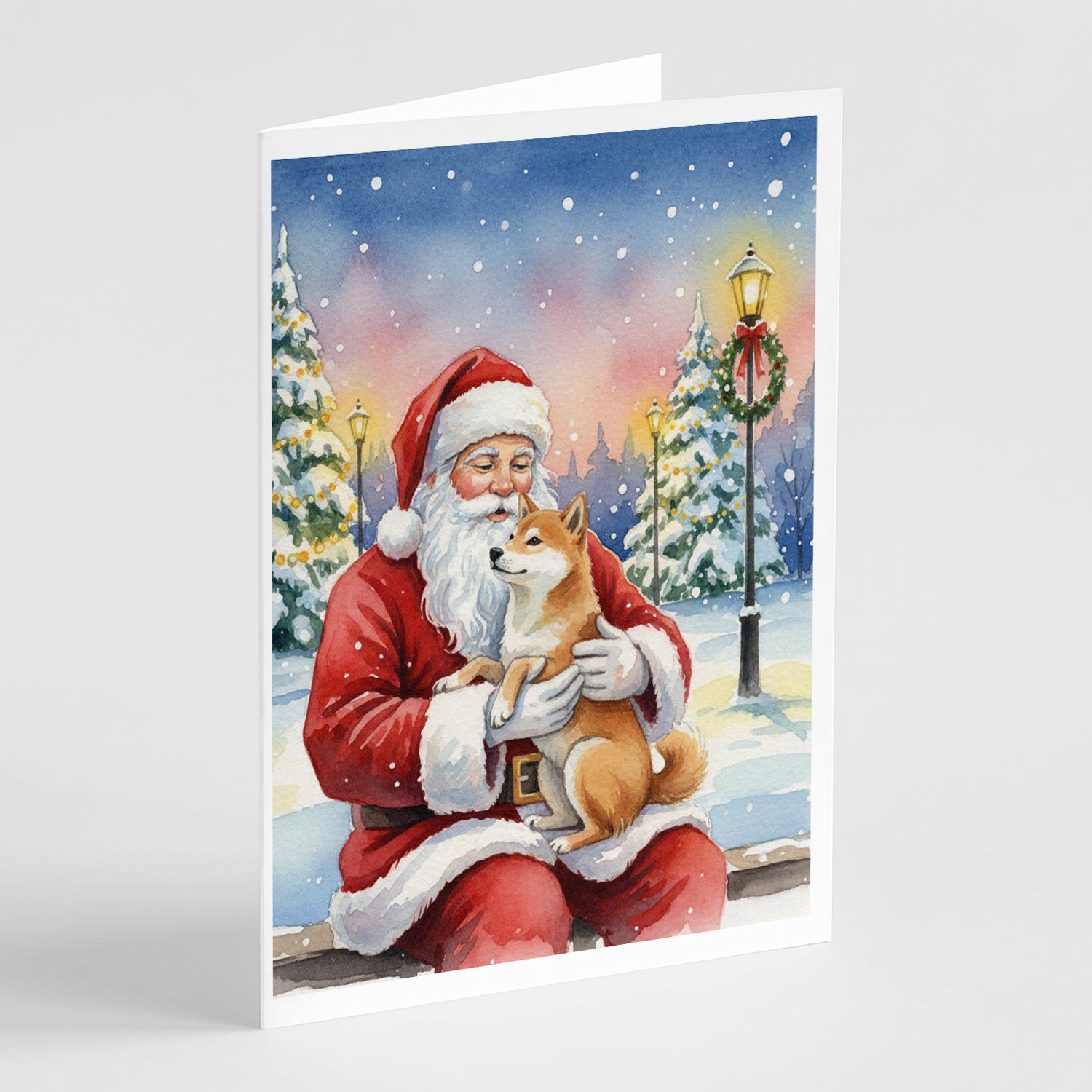 Caroline's Treasures Shiba Inu with Santa Claus Greeting Cards Pack of 8