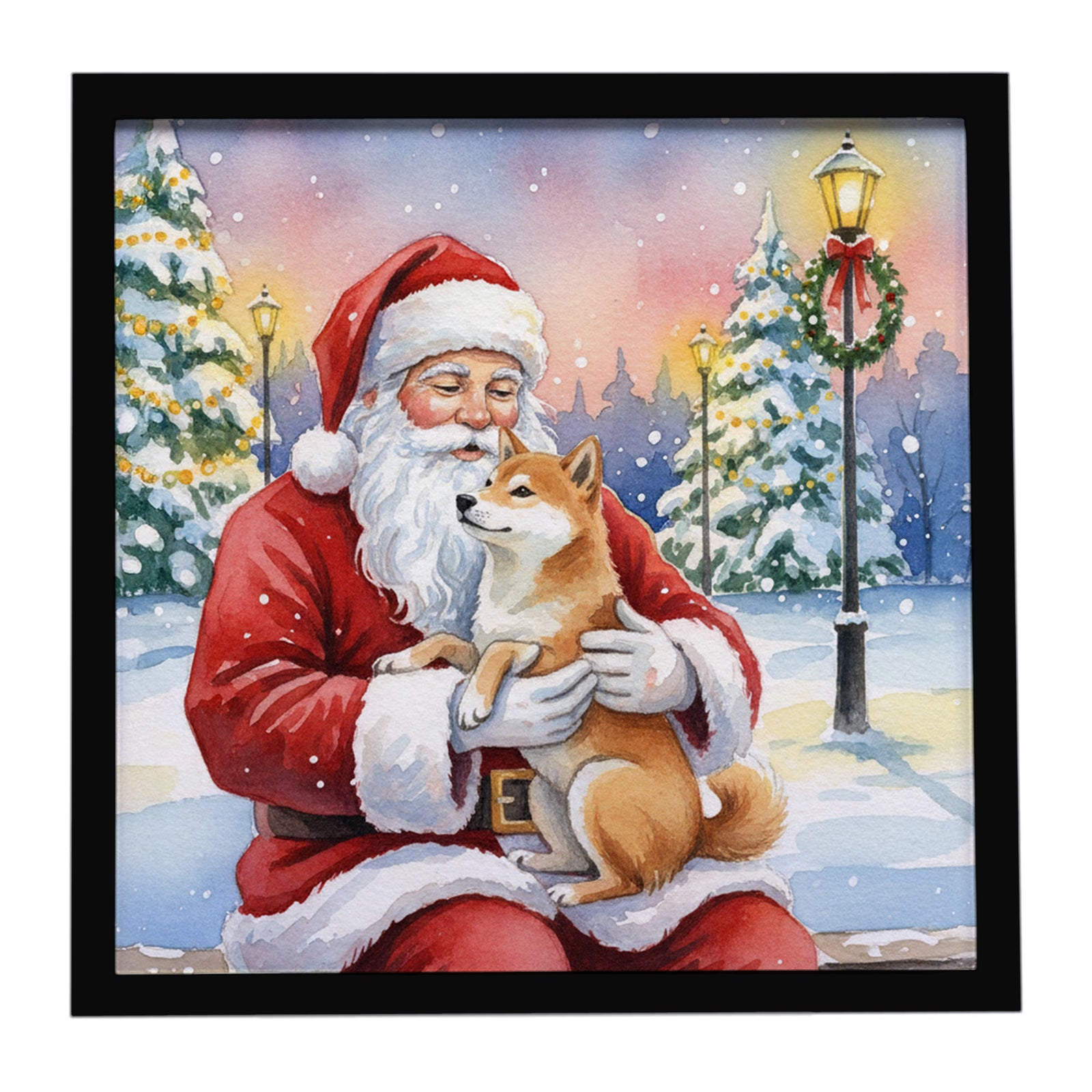 Caroline's Treasures Shiba Inu with Santa Claus Framed Metal Print