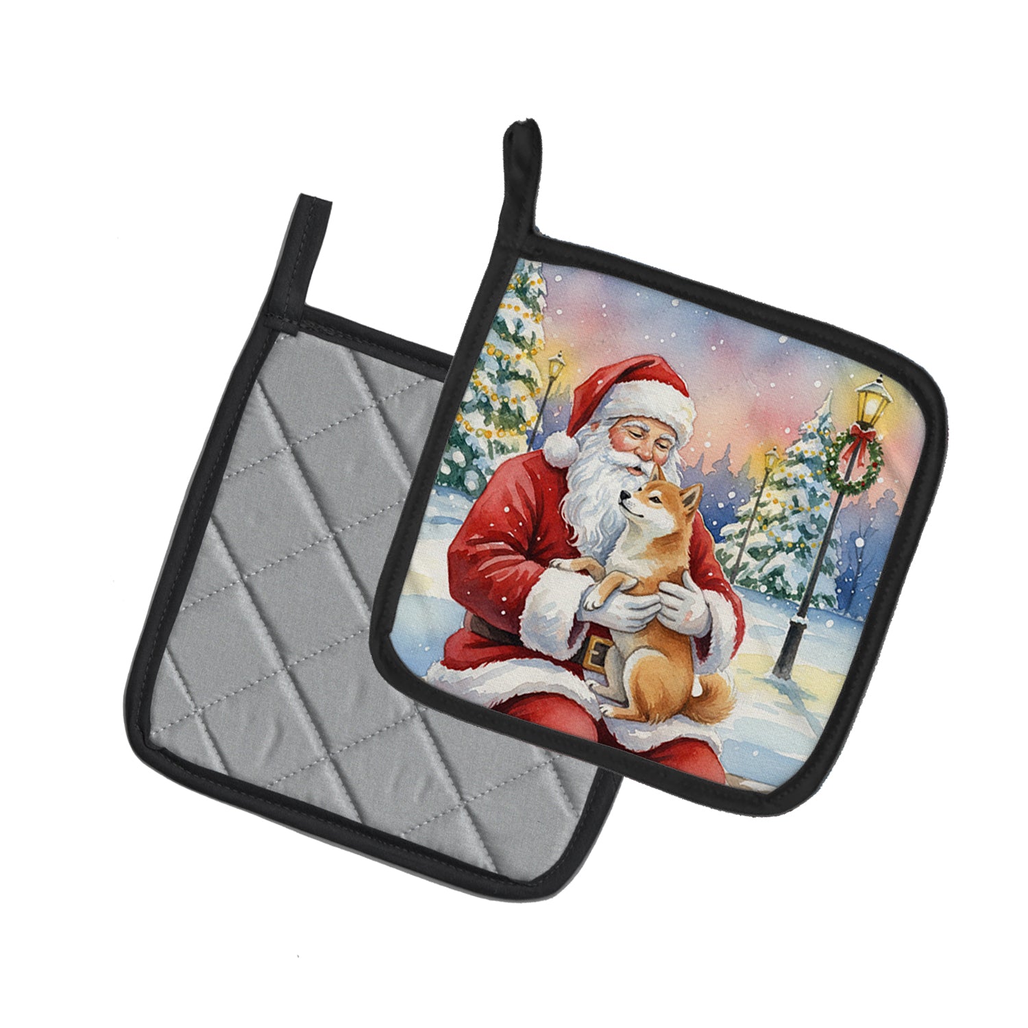 Caroline's Treasures Shiba Inu with Santa Claus Pair of Pot Holders
