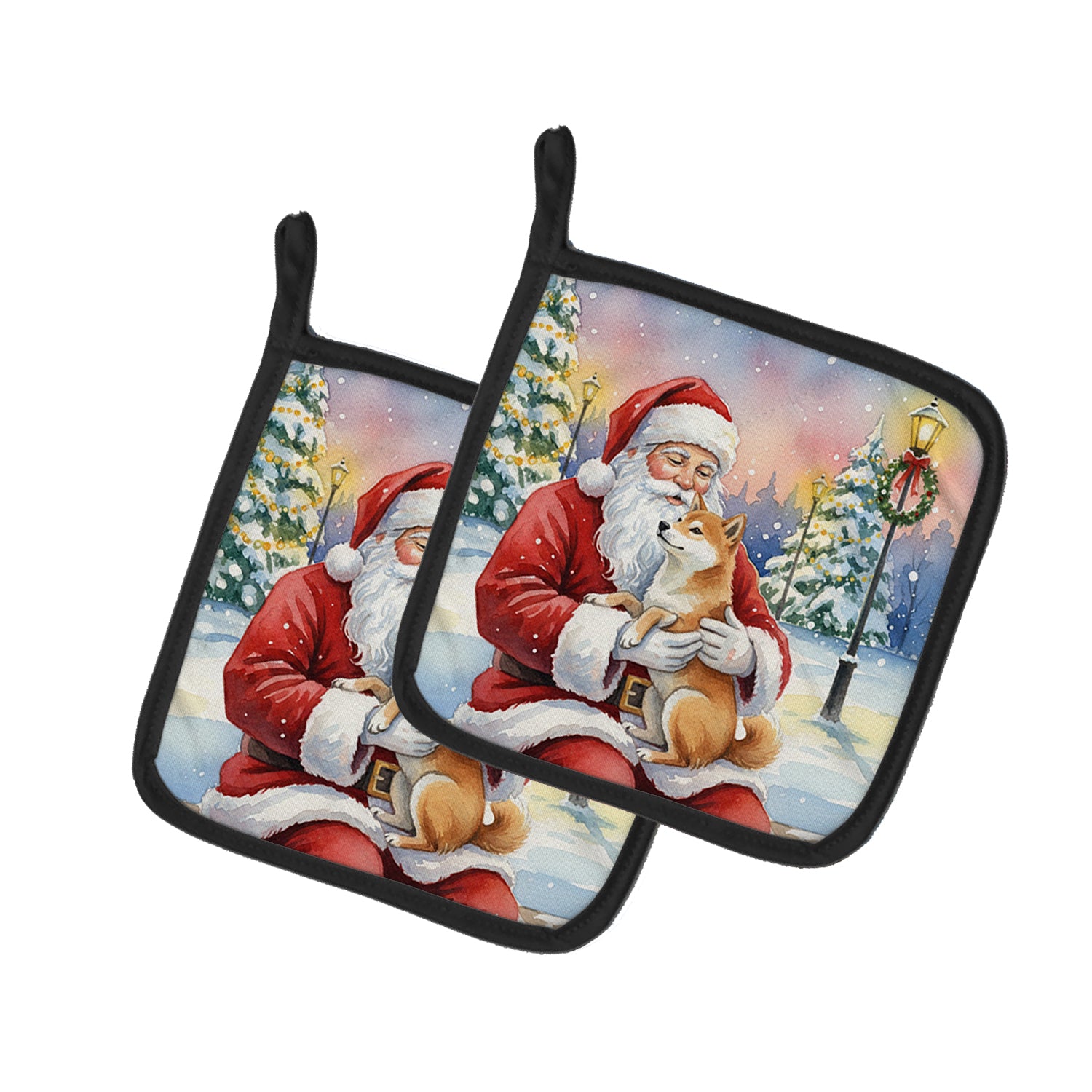 Caroline's Treasures Shiba Inu with Santa Claus Pair of Pot Holders