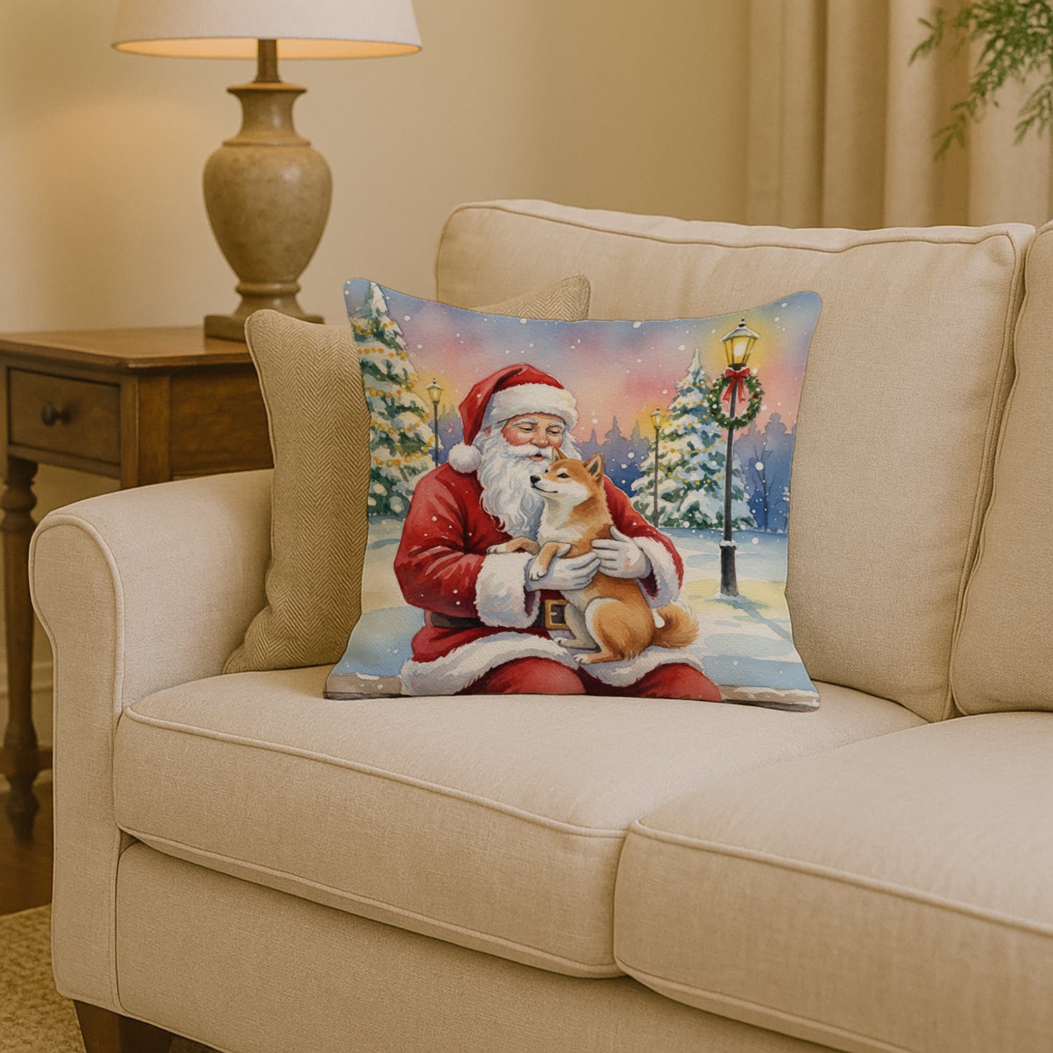 Caroline's Treasures Shiba Inu with Santa Claus Throw Pillow