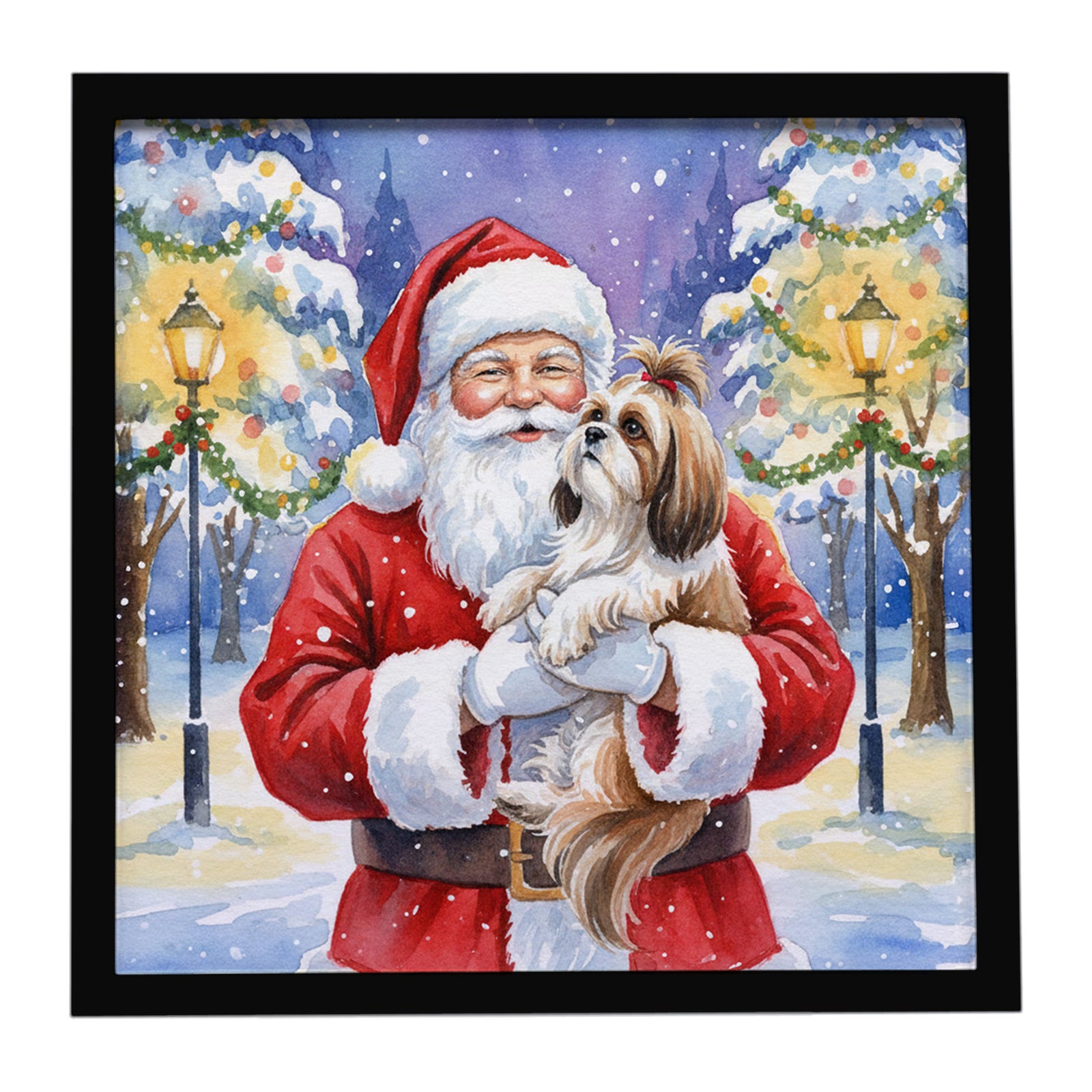 Caroline's Treasures Shih Tzu with Santa Claus Framed Metal Print