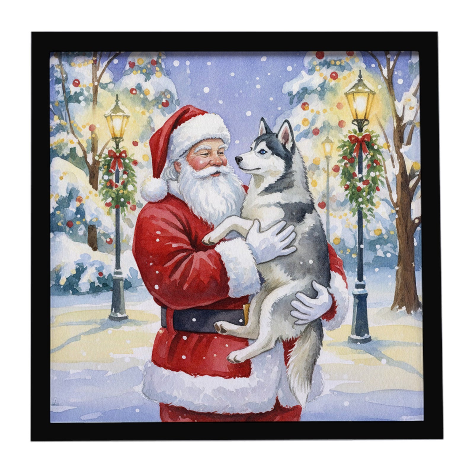 Caroline's Treasures Siberian Husky with Santa Claus Framed Metal Print