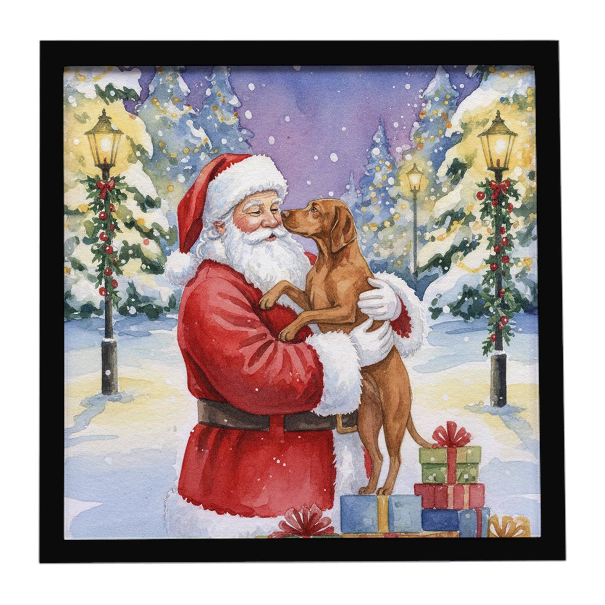 Caroline's Treasures Vizsla with Santa Claus Framed Metal Print