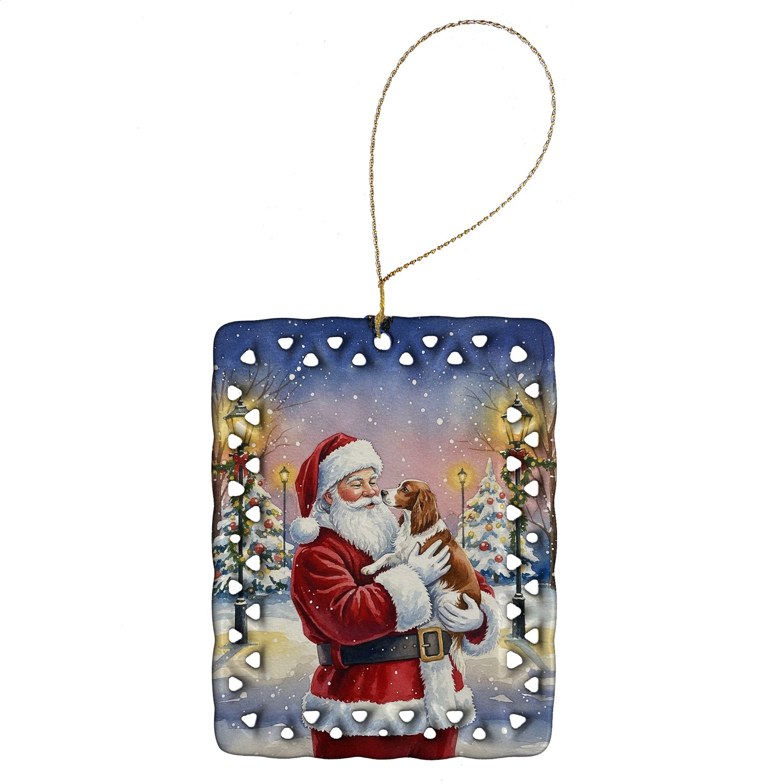 Caroline's Treasures Welsh Springer Spaniel with Santa Claus Porcelain Ornament