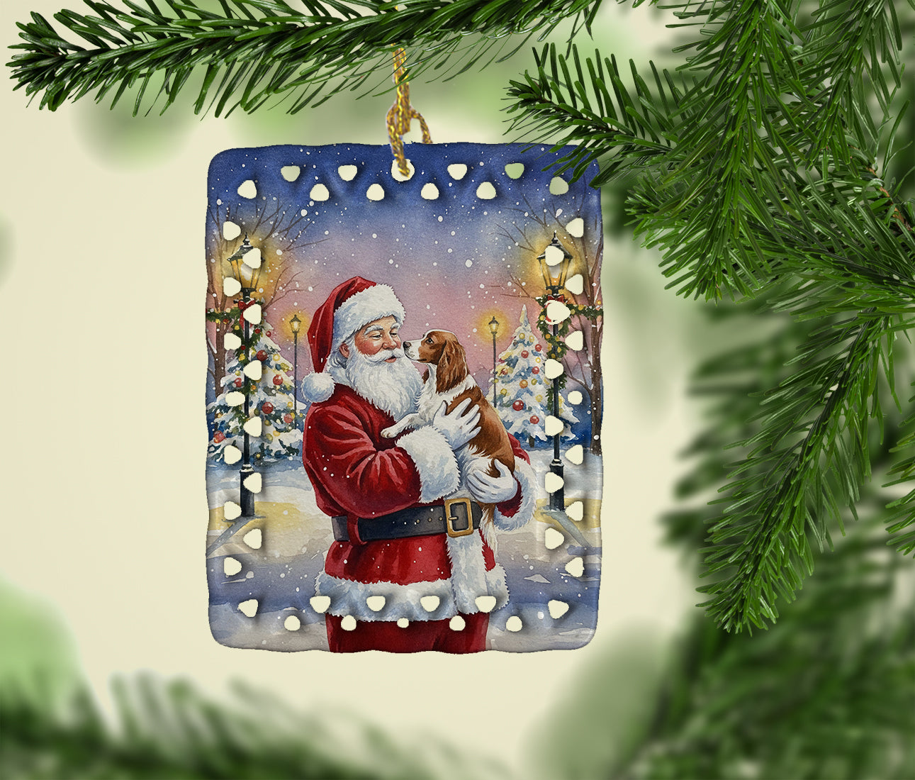 Caroline's Treasures Welsh Springer Spaniel with Santa Claus Porcelain Ornament