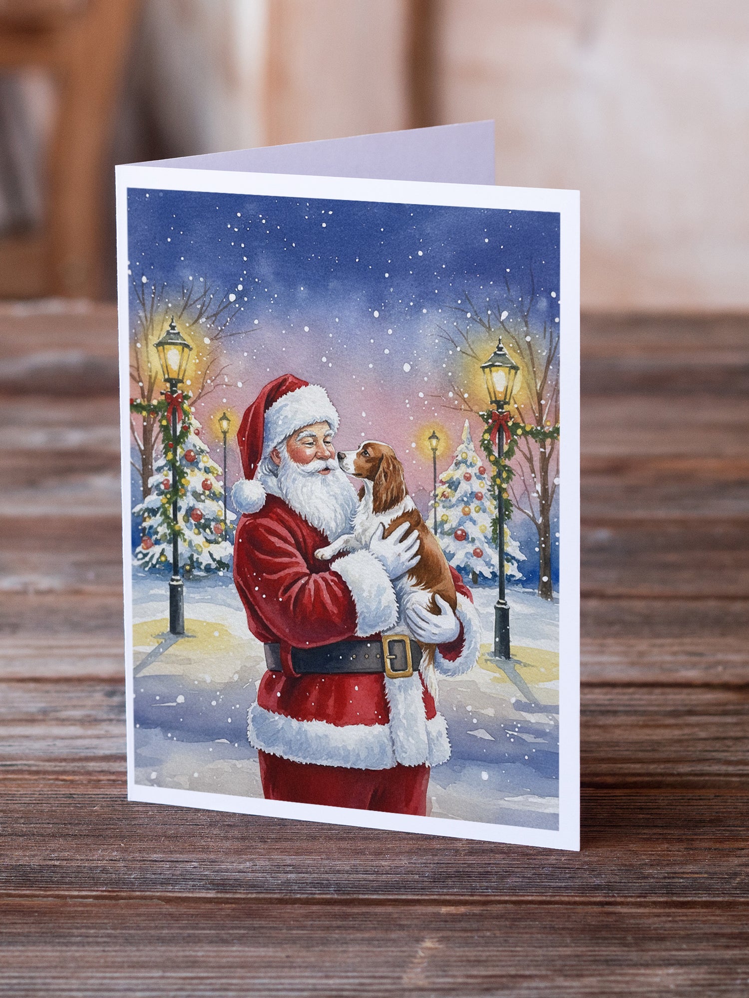 Caroline's Treasures Welsh Springer Spaniel with Santa Claus Greeting Cards Pack of 8