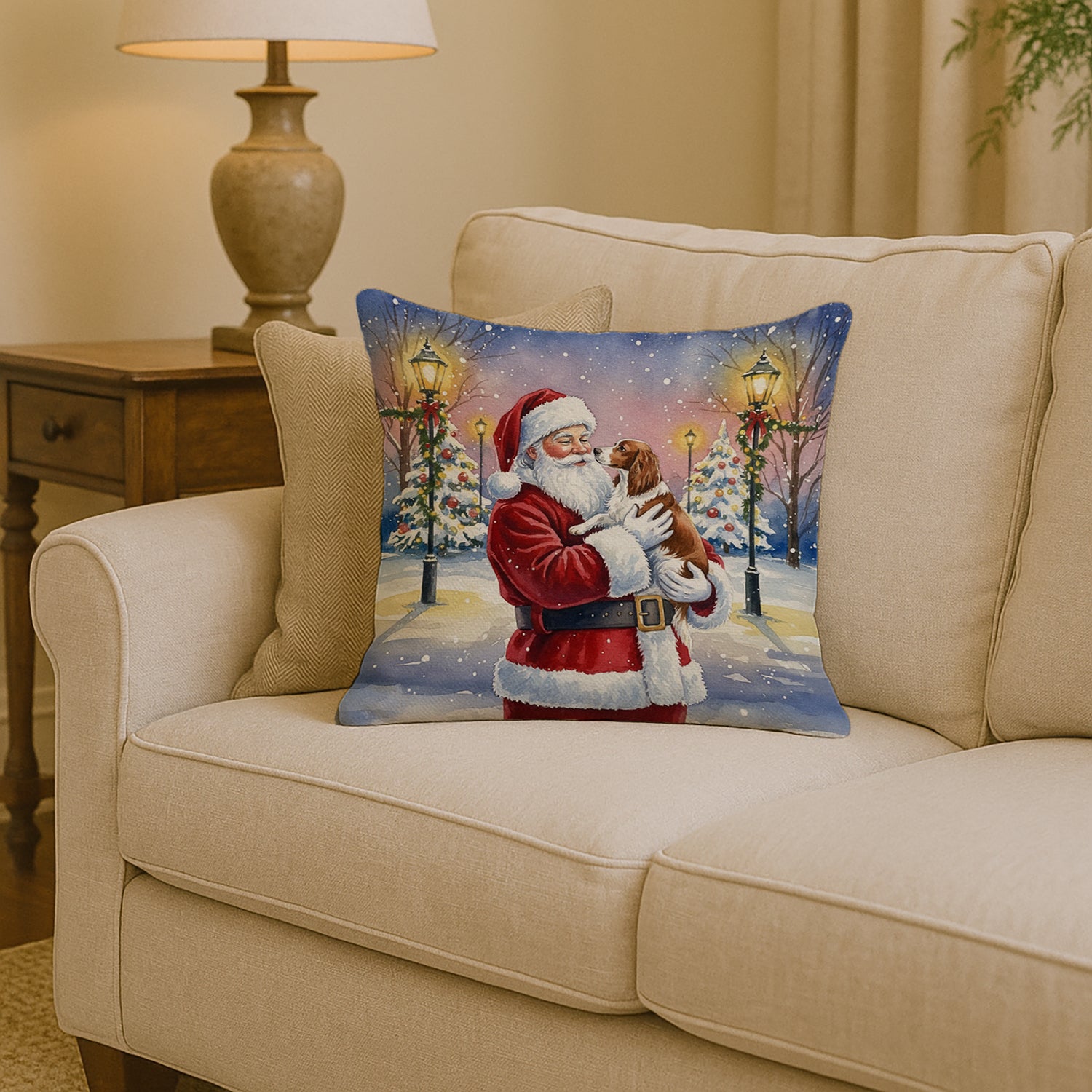Caroline's Treasures Welsh Springer Spaniel with Santa Claus Throw Pillow