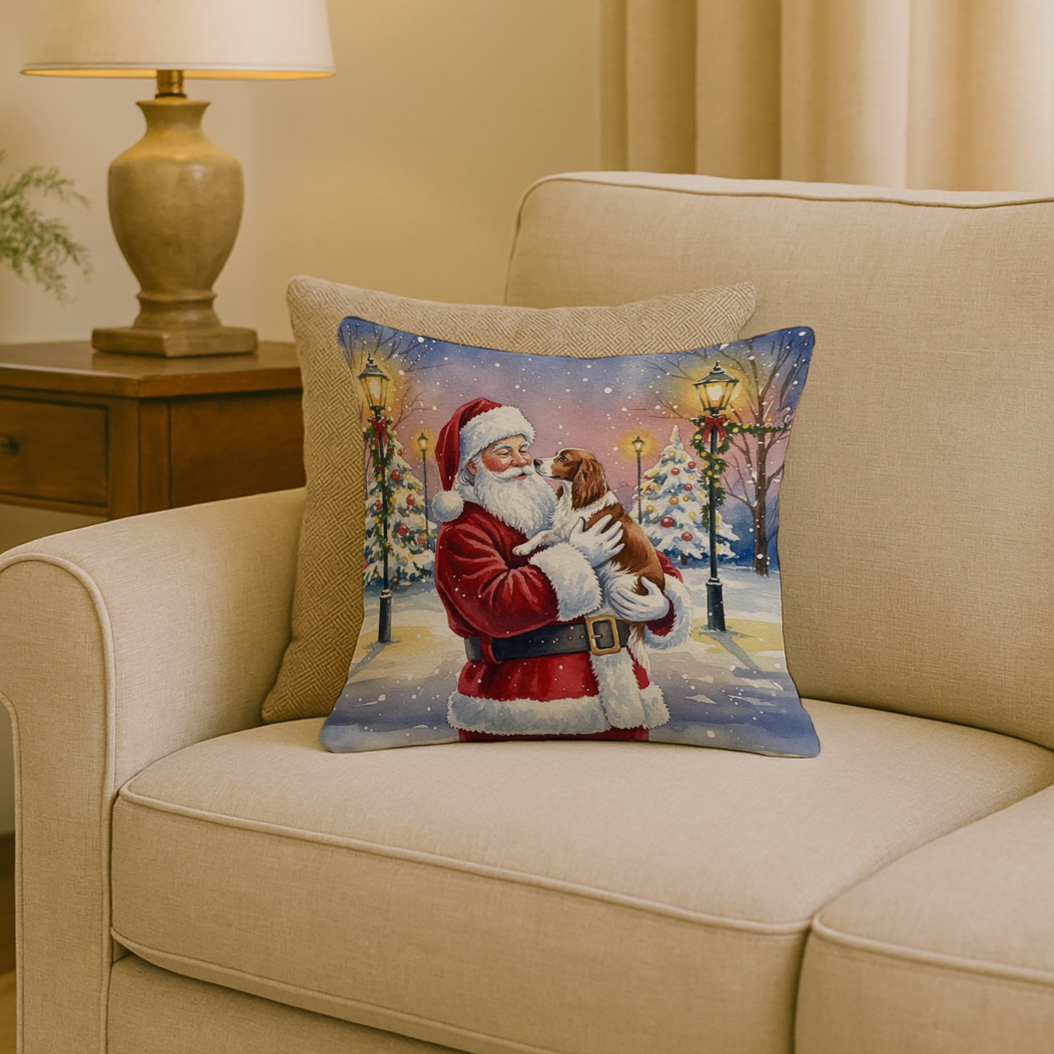 Caroline's Treasures Welsh Springer Spaniel with Santa Claus Throw Pillow
