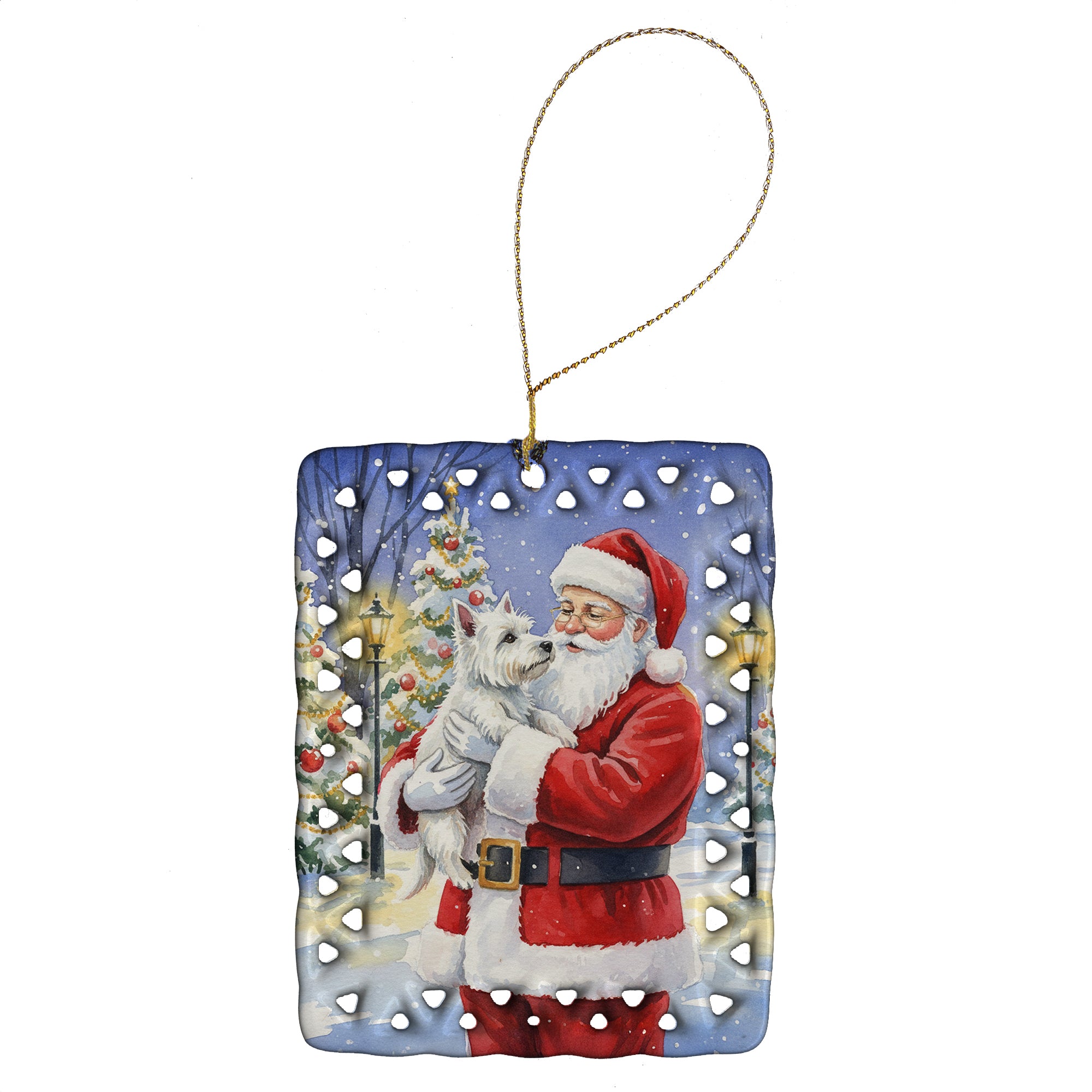 Caroline's Treasures Westie with Santa Claus Porcelain Ornament