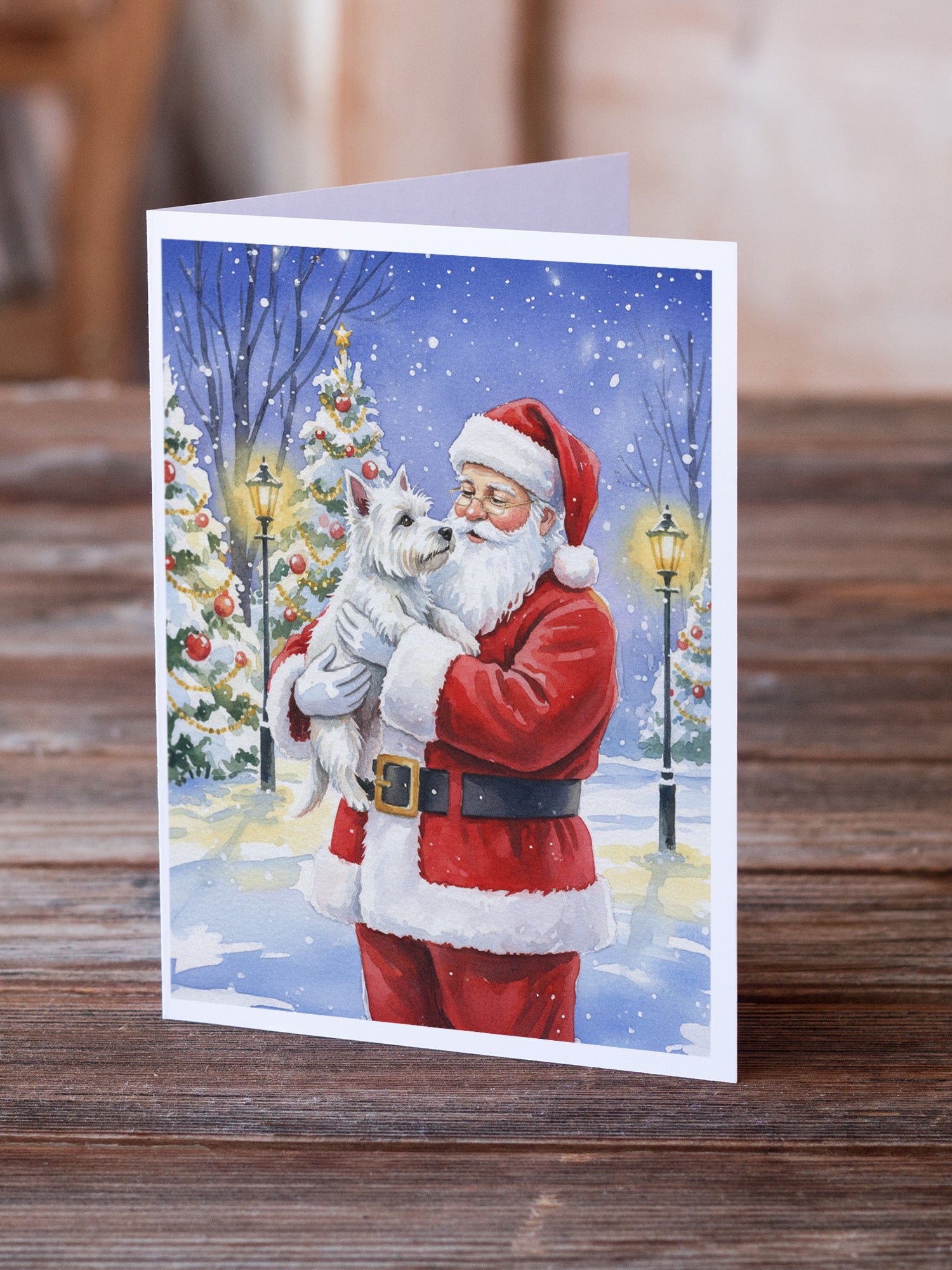 Caroline's Treasures Westie with Santa Claus Greeting Cards Pack of 8