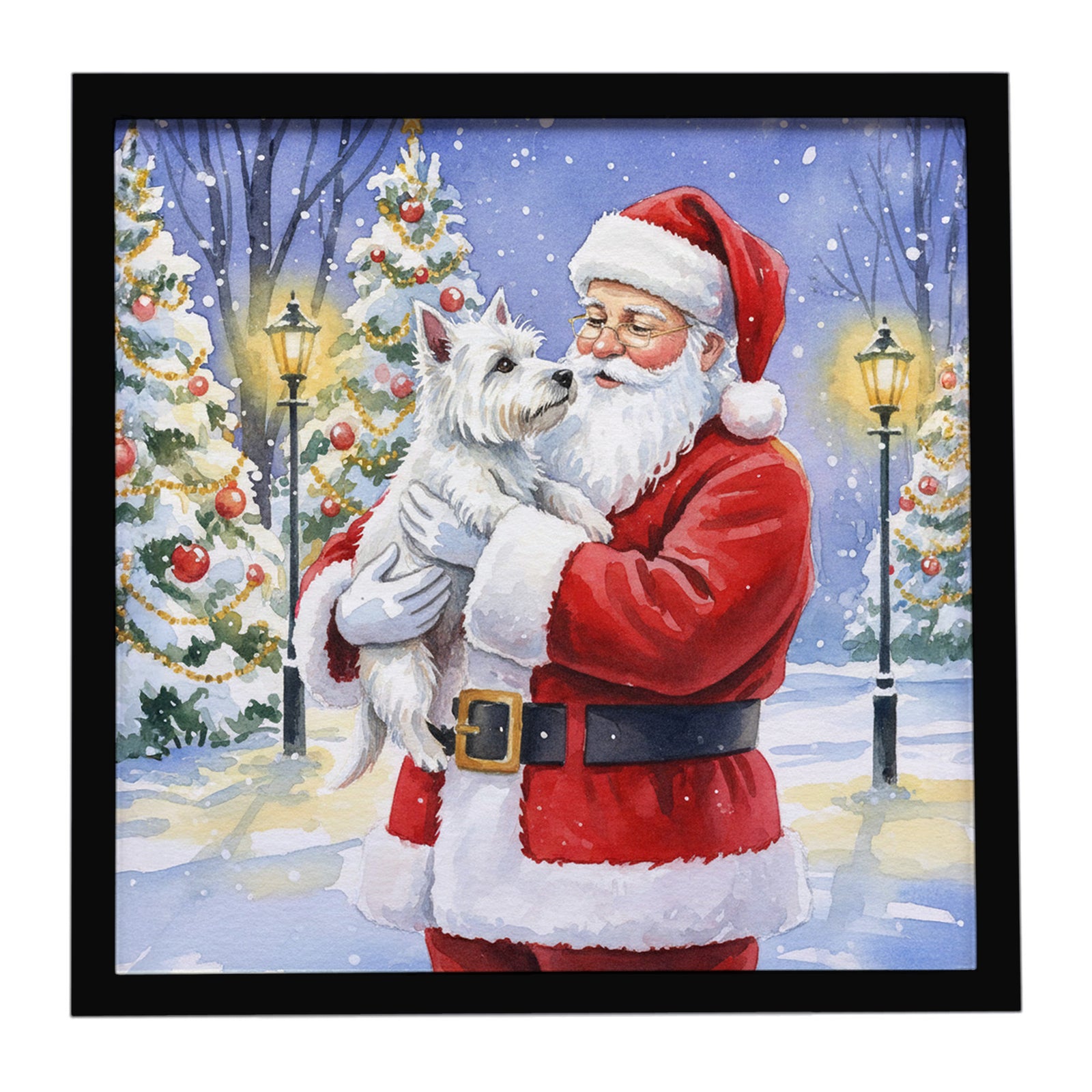 Caroline's Treasures Westie with Santa Claus Framed Metal Print